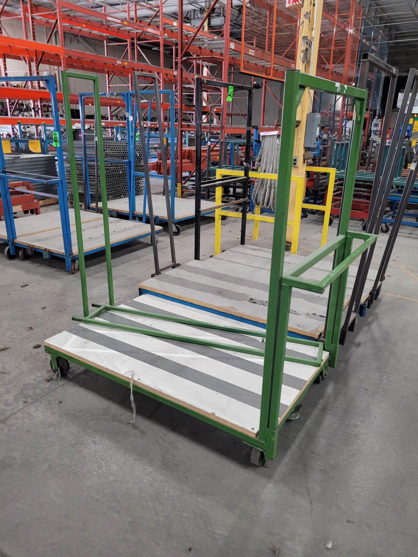 Lot of (3) steel frame transfer carts w/ 6' raised sides, removable back side, on casters, (2) w/ ha - Image 4 of 6