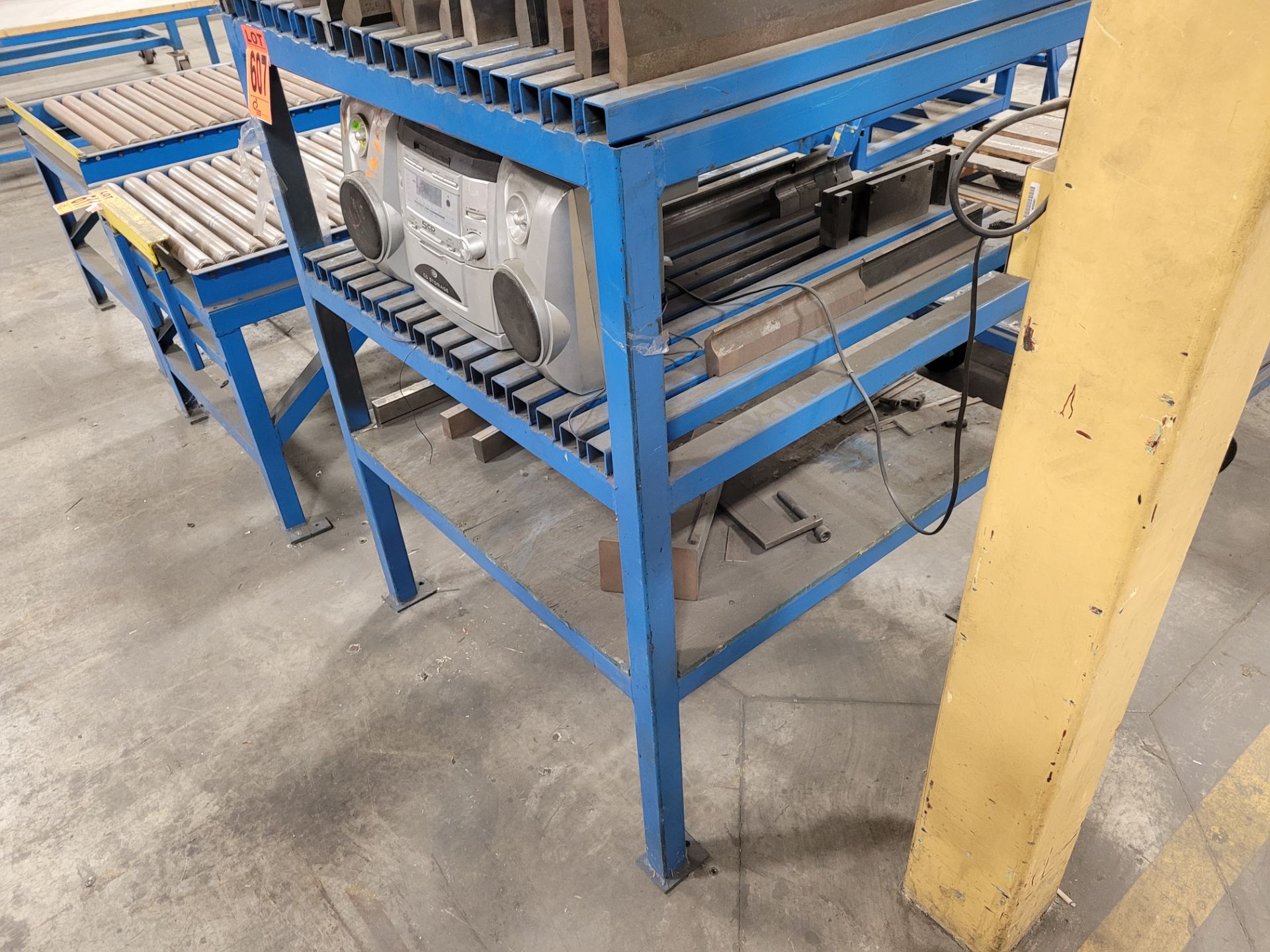 3-level steel shelving unit, (1) plywood, (2) metal panel shelves - Image 3 of 3