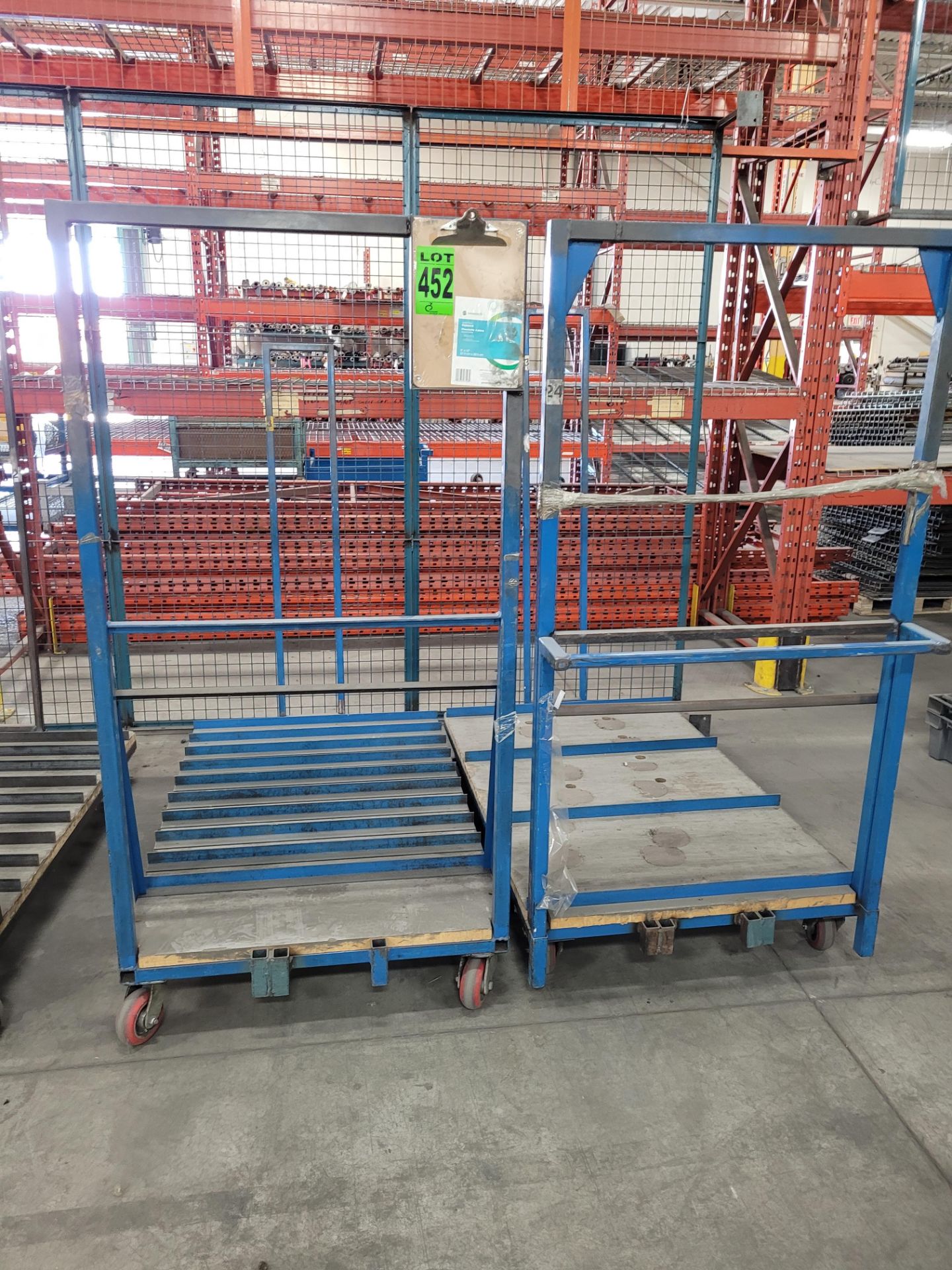 Lot of (2) steel carts, (1) w/ 9 steel dividers, (1) w/3 steel dividers, casters, removable steel si - Image 2 of 4