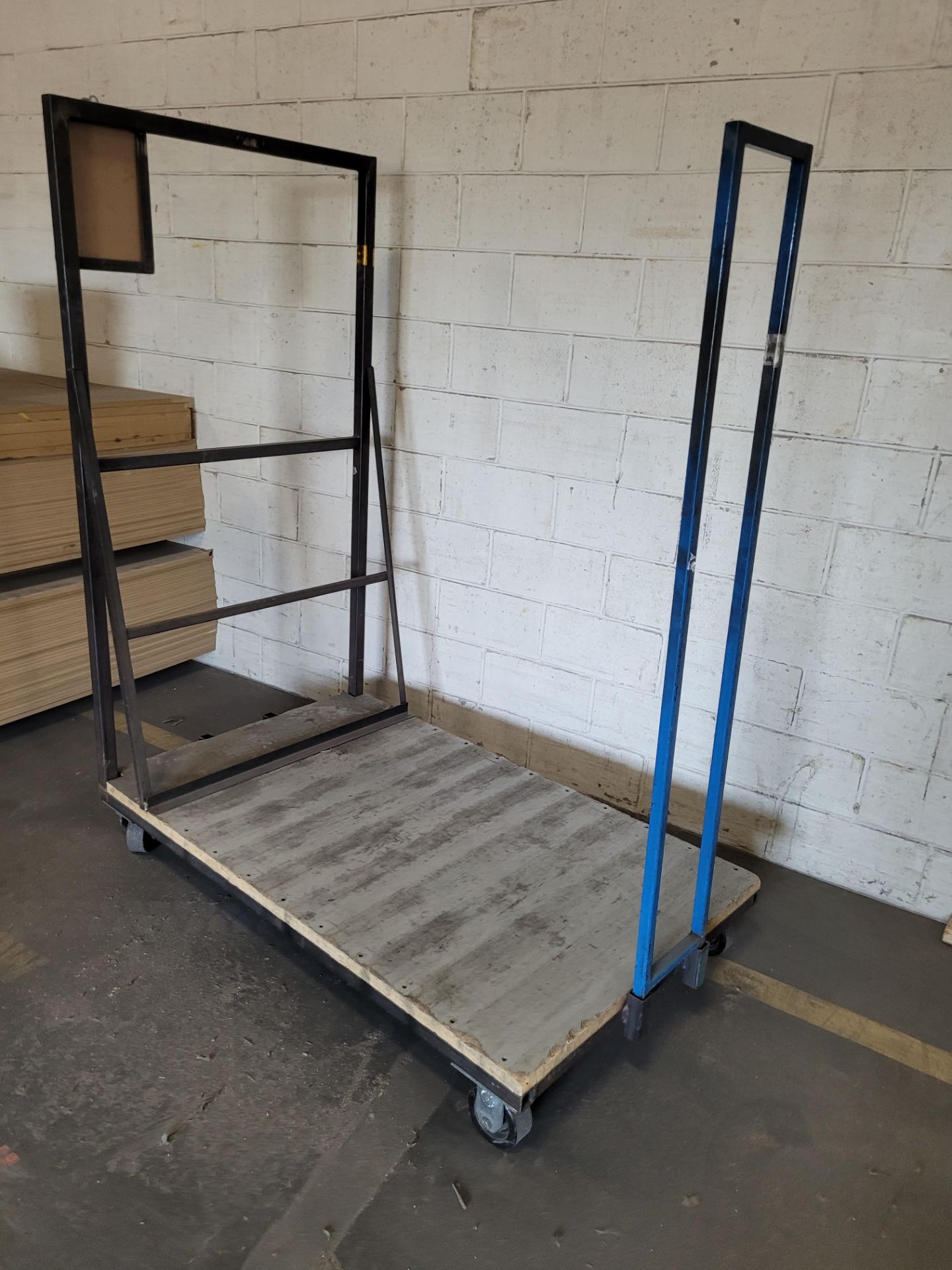 2-sided steel frame platform cart w/ floor lock, wood base and removable backstop - Image 4 of 4