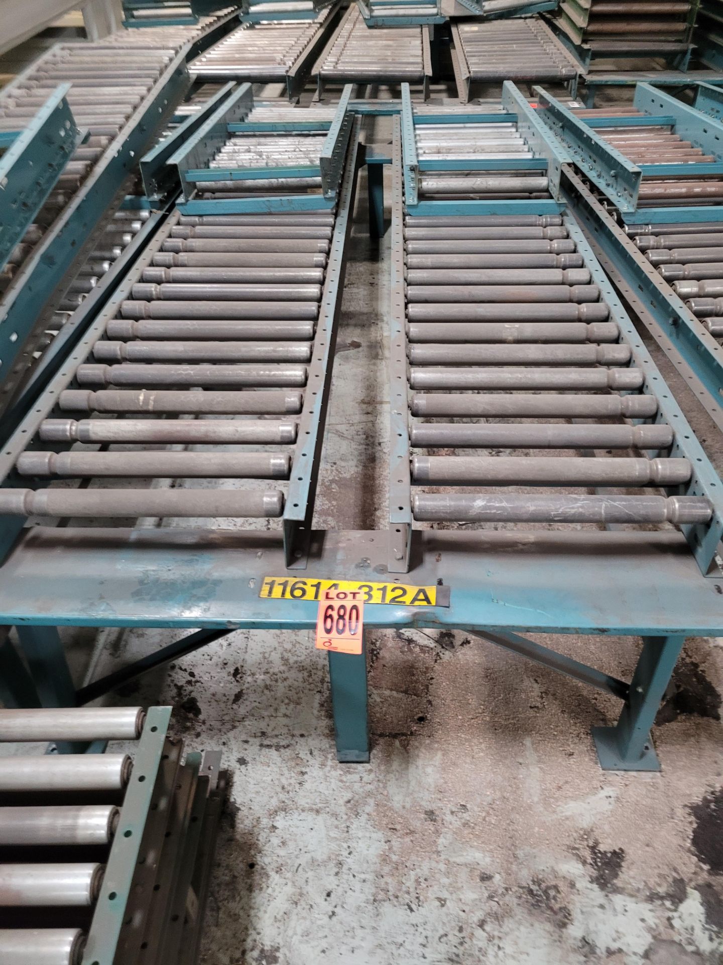 Section of double inclined manual roller conveyor w/ folding extension, 1' space between conveyors - Image 3 of 3