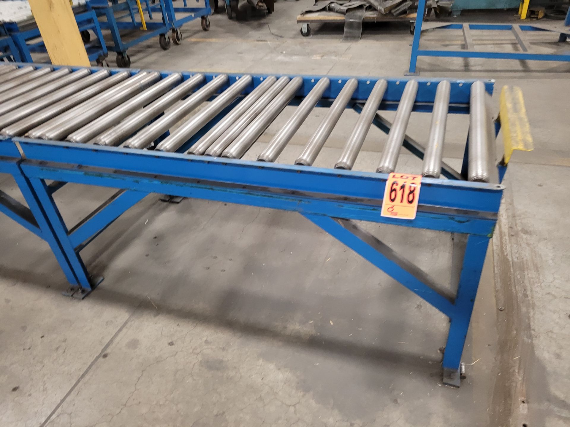 Lot of (3) steel frame manual roller conveyors, (2) w/ adjustable steel backstops - Image 2 of 4