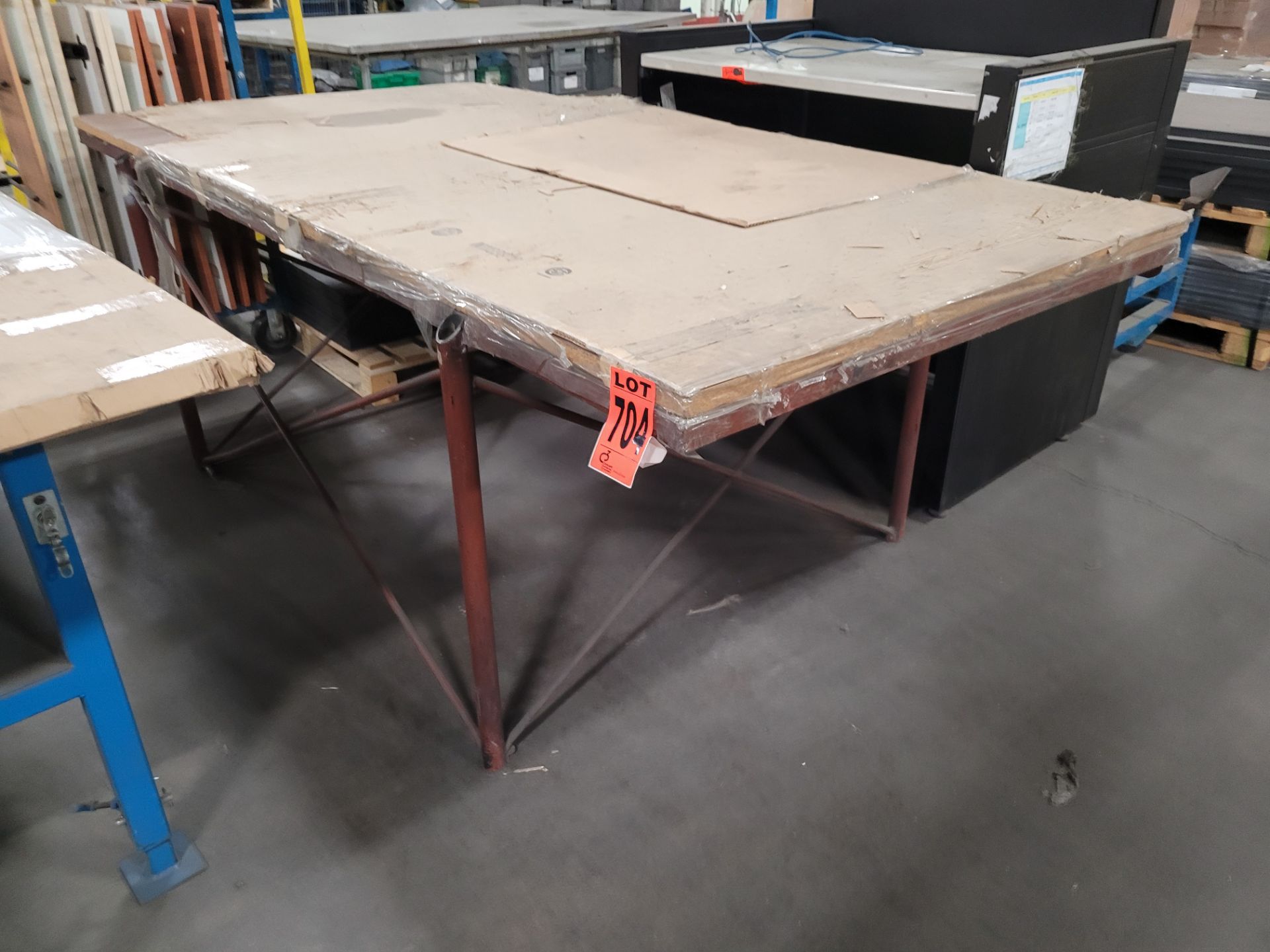 Steel frame worktable w/ composite and plywood surface - Image 2 of 2