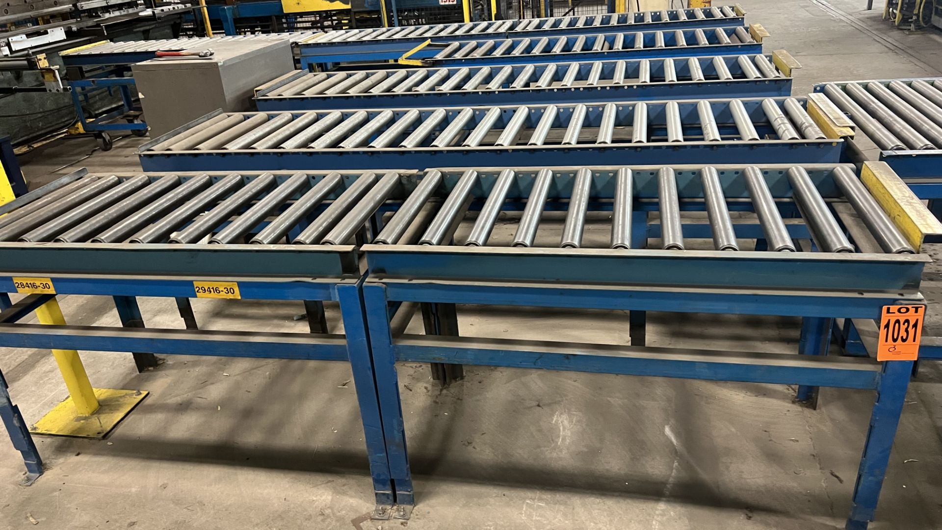 Lot of (6) mobile roller conveyors on steel frames, w/ adjustable bumper bars and incl. (1)mobile ro - Image 2 of 7