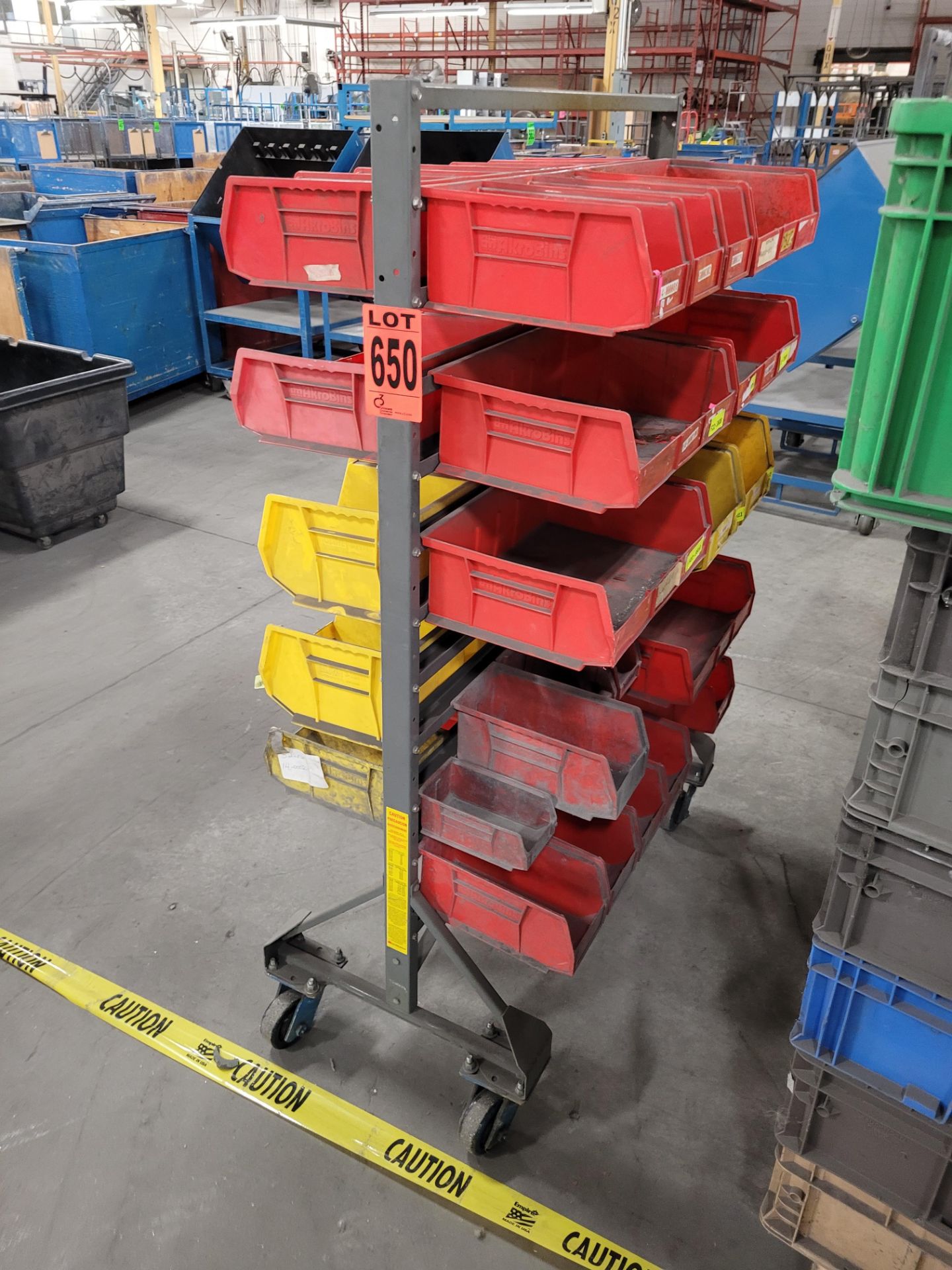 Steel mobile shelving unit w/ 36 plastic parts bins on locking casters - Image 3 of 3