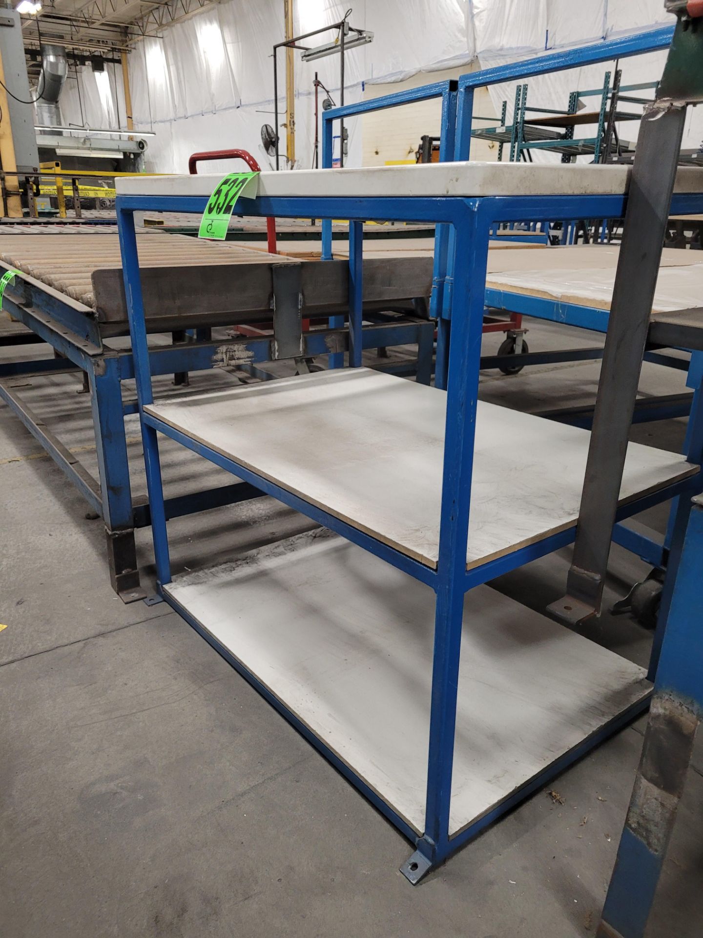 3-level steel frame shelving unit, plywood/composite surfaces - Image 2 of 2