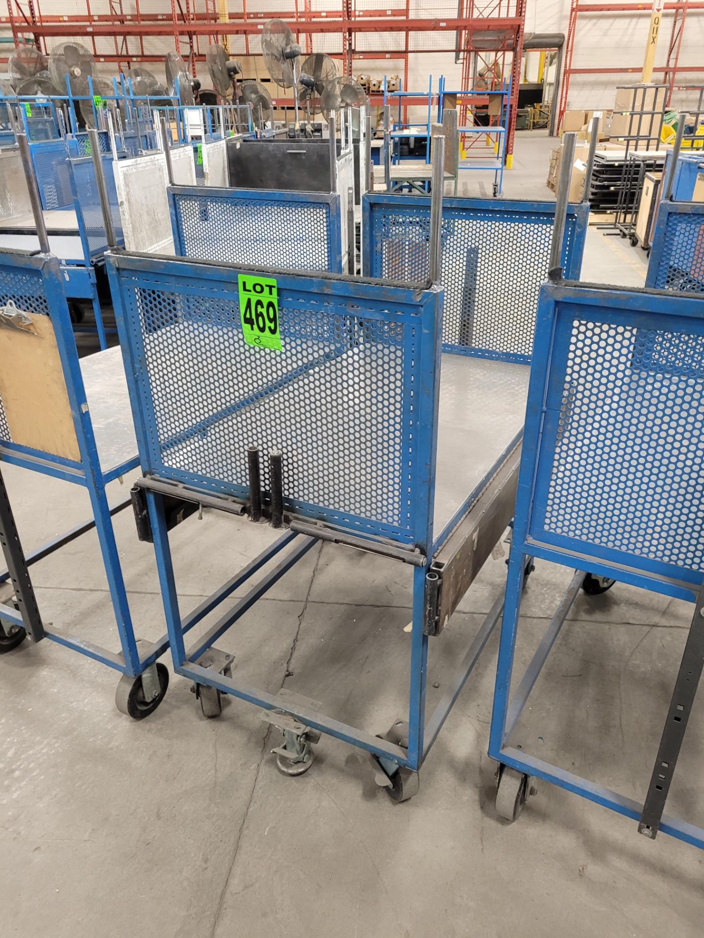 Lot of (3) steel-lattice carts w/handles, casters, wheel lock, (1) w/ expandable sides and floor loc - Image 3 of 5
