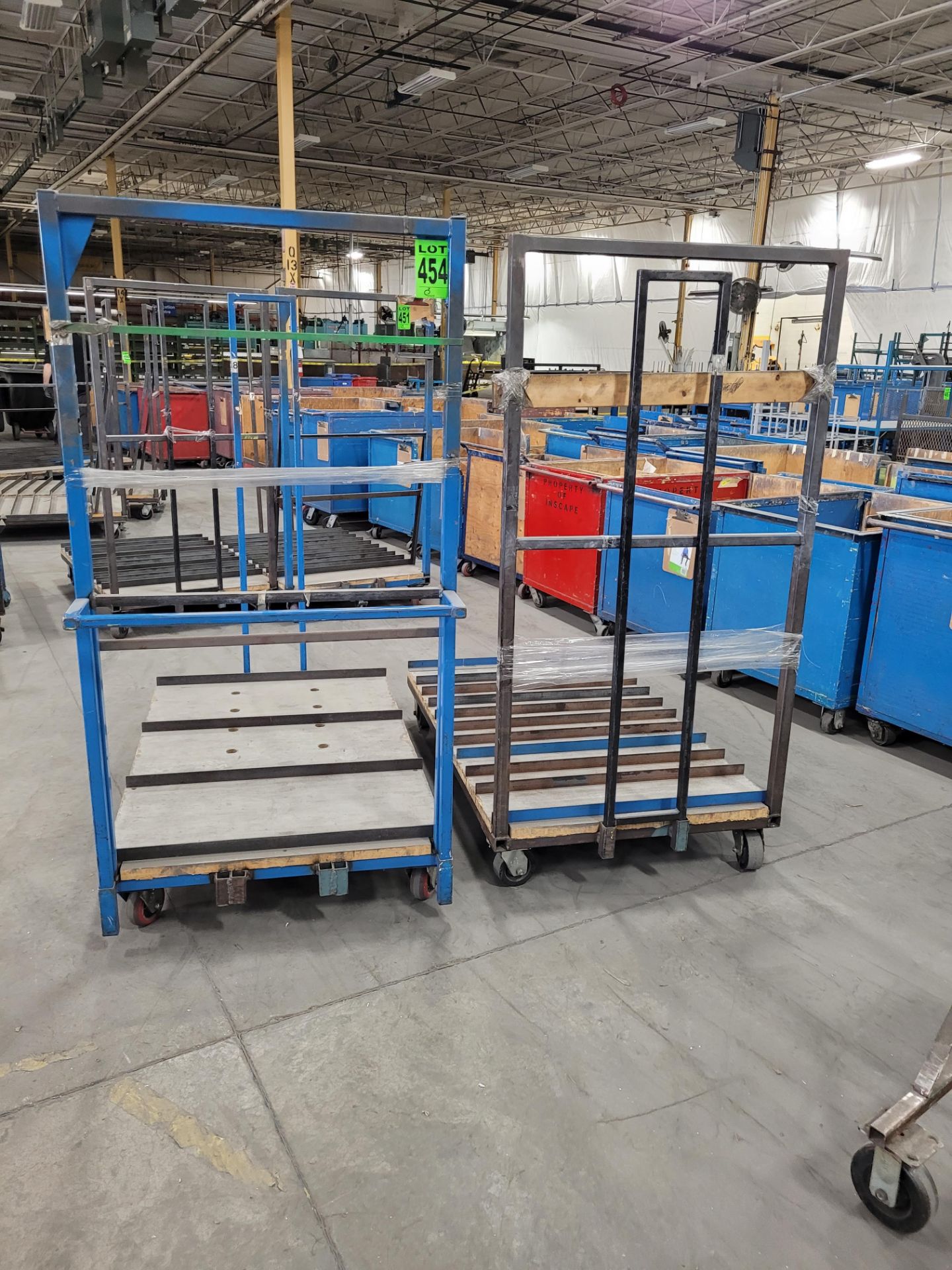 Lot of (2) steel carts, (1) w/ 9 steel dividers, (1) w/3 steel dividers, casters, removable steel si - Image 2 of 5