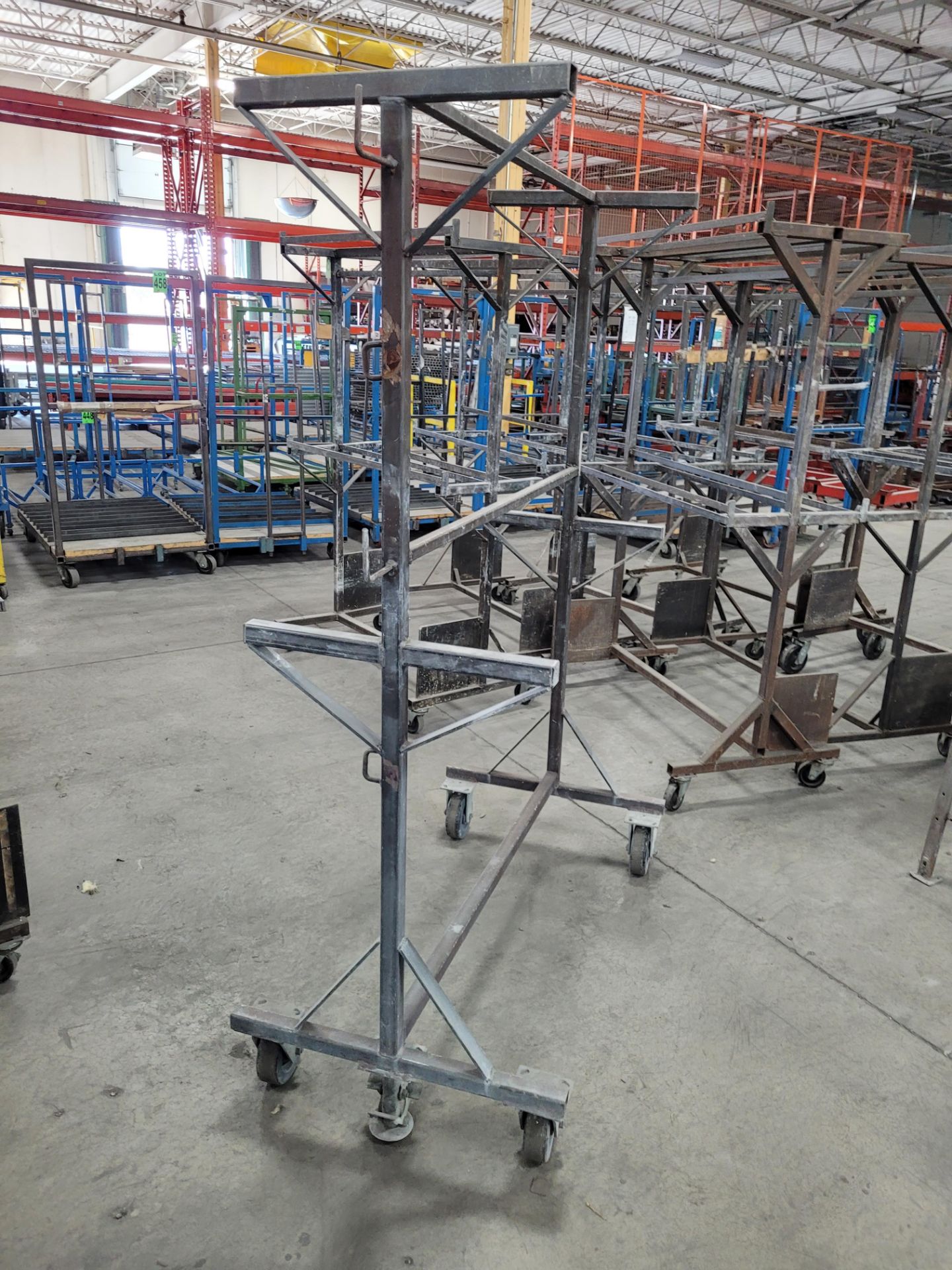 Lot of (8) mobile steel WIP racks, 2-level w/(4) 5' hanging racks, on casters - Image 6 of 6