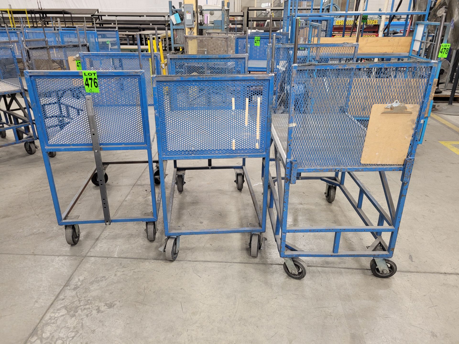 Lot of (3) steel-lattice carts w/handles, casters