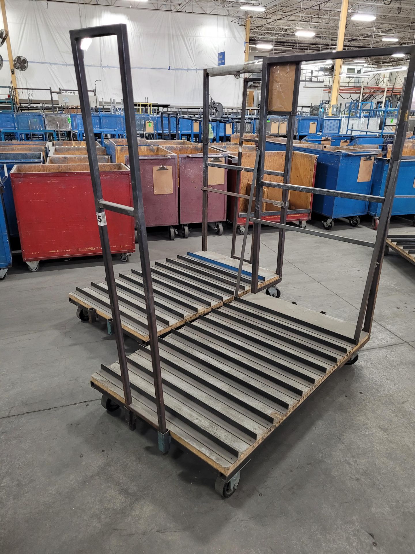 Lot of (2) steel carts (9) steel dividers, casters, removable steel sides, (1) w/ floor lock - Image 5 of 6