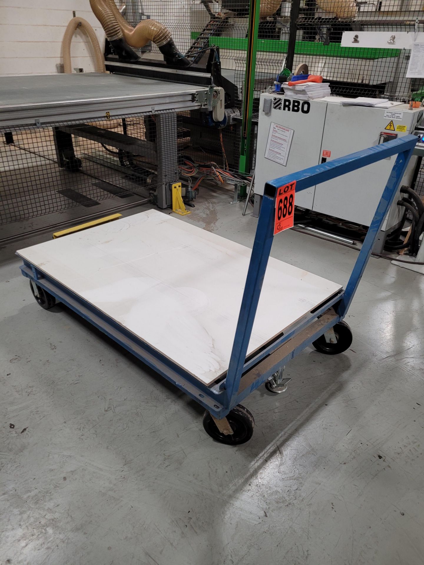 Steel frame platform cart on casters w/ handle, floor lock - Image 2 of 2
