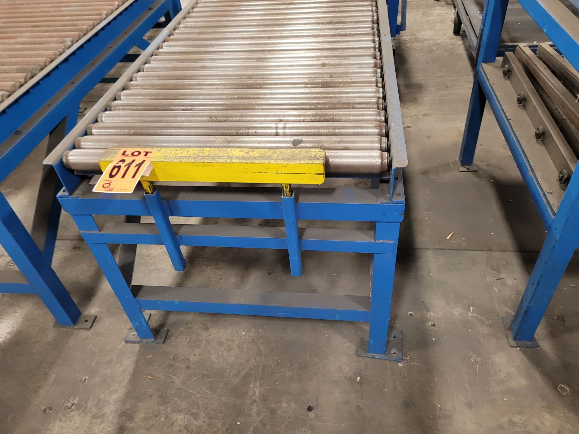Lot of (2) Heavy-duty steel frame roller conveyors w/adjustable height backstops - Image 3 of 5