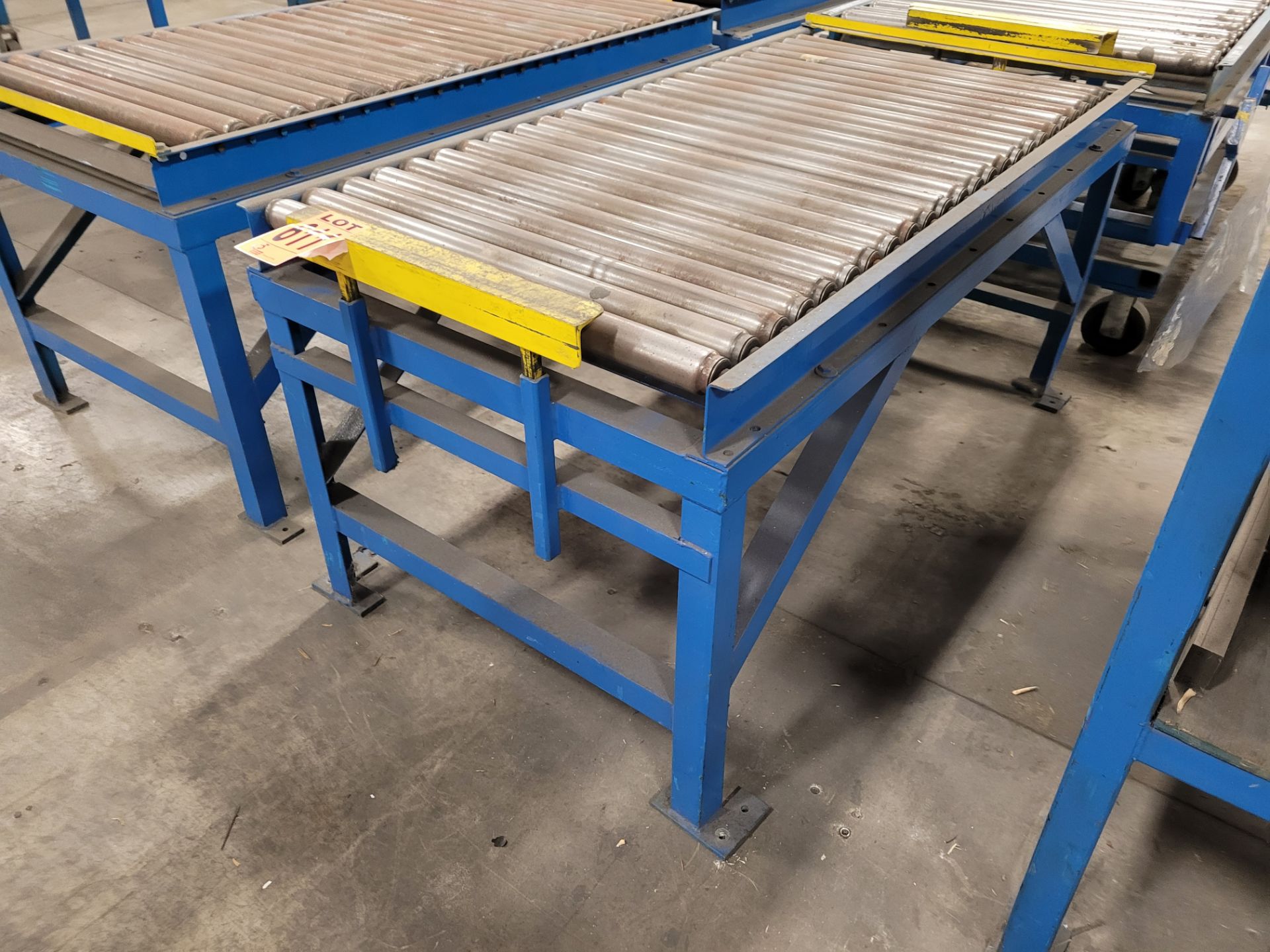 Lot of (2) Heavy-duty steel frame roller conveyors w/adjustable height backstops - Image 2 of 5