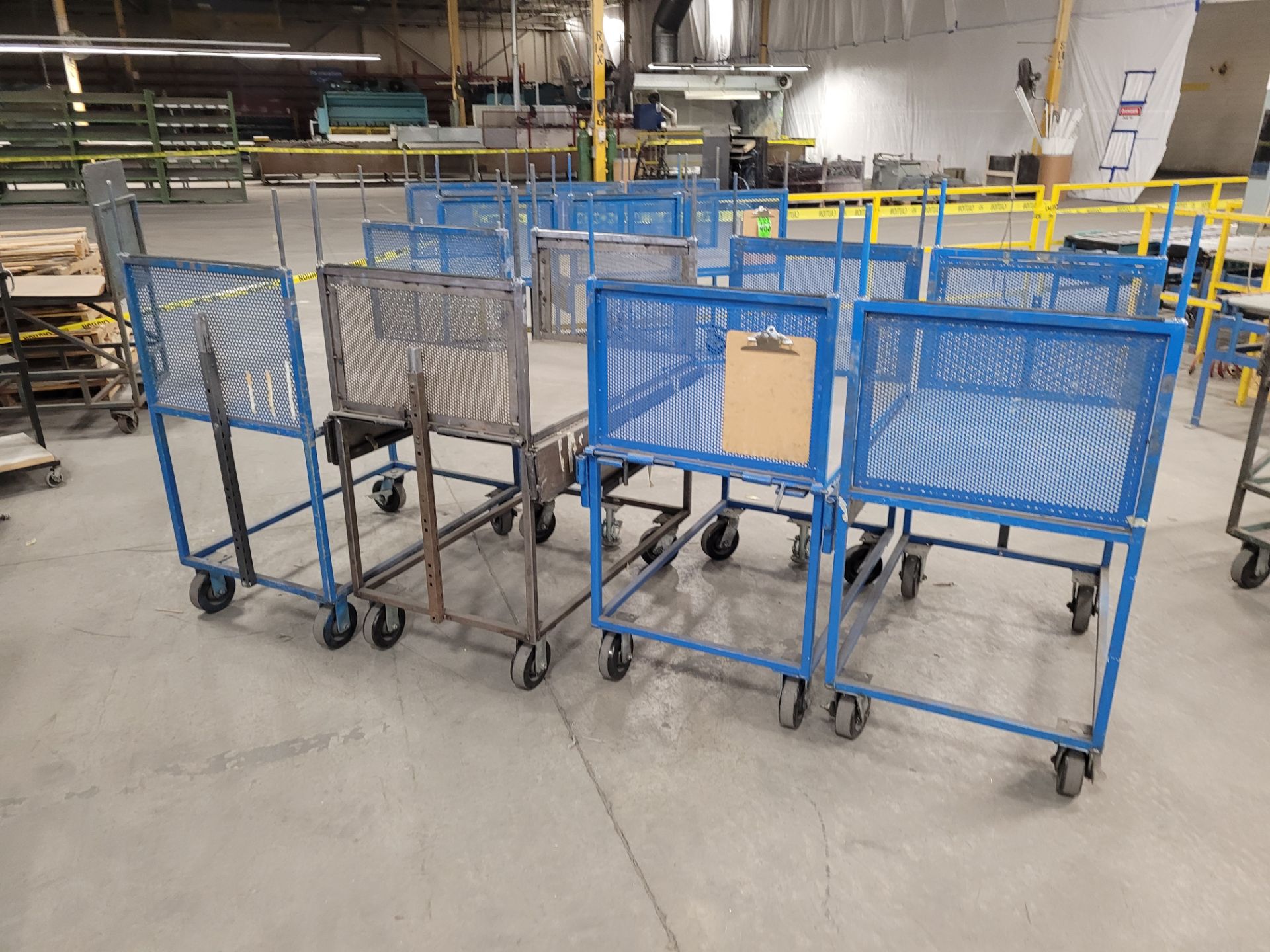 Lot of (4) steel-lattice carts w/handles, casters, wheel lock, (2) w/ expandable sides and (2) w/flo