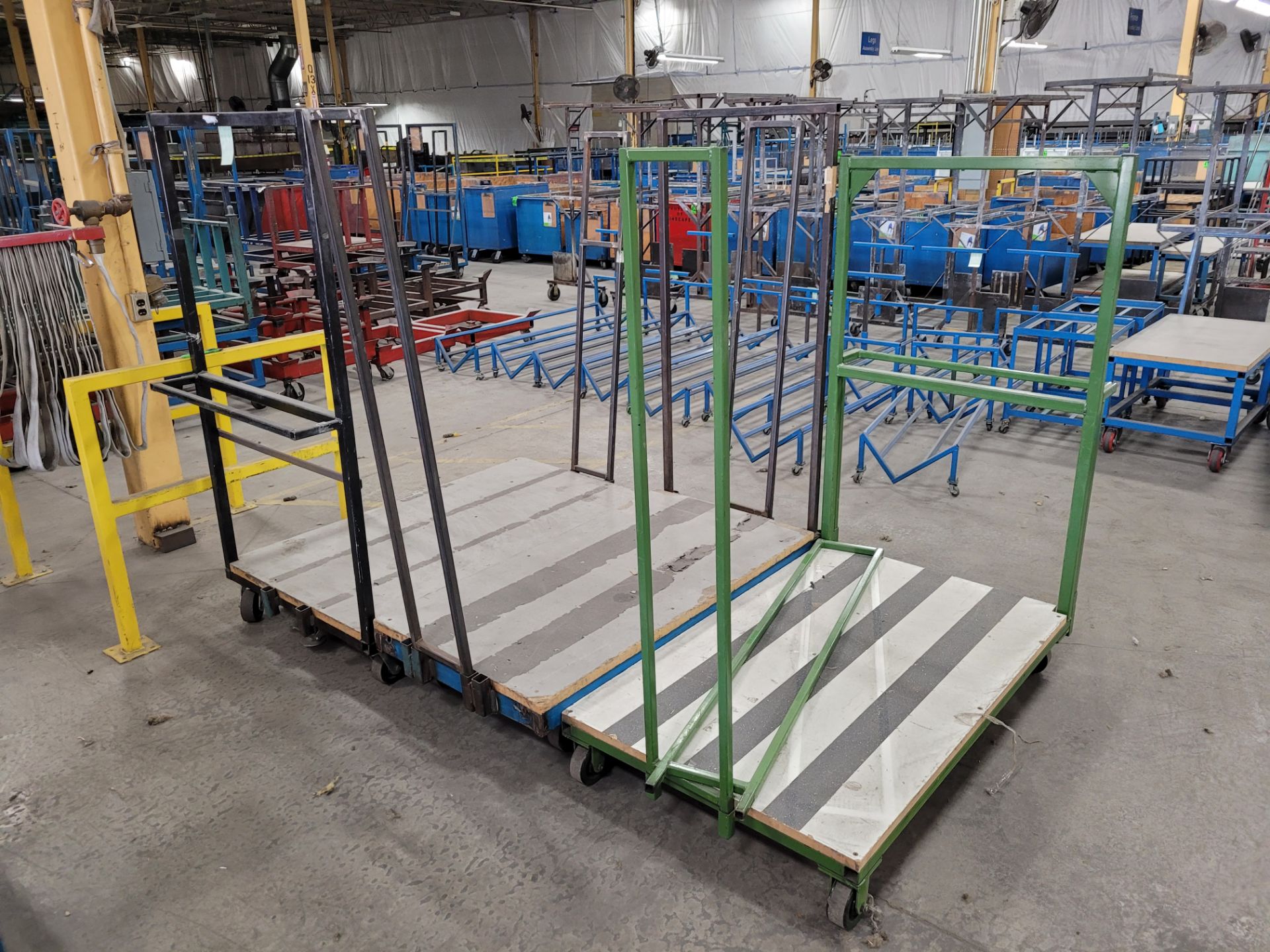 Lot of (3) steel frame transfer carts w/ 6' raised sides, removable back side, on casters, (2) w/ ha - Image 6 of 6