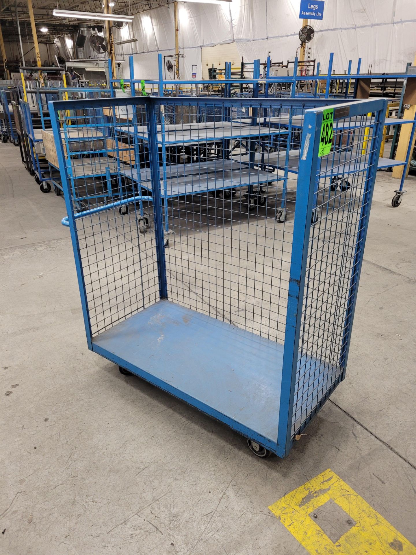 3-sided steel cage trolley w/handle, on casters, 5'x 2'x 5 'H