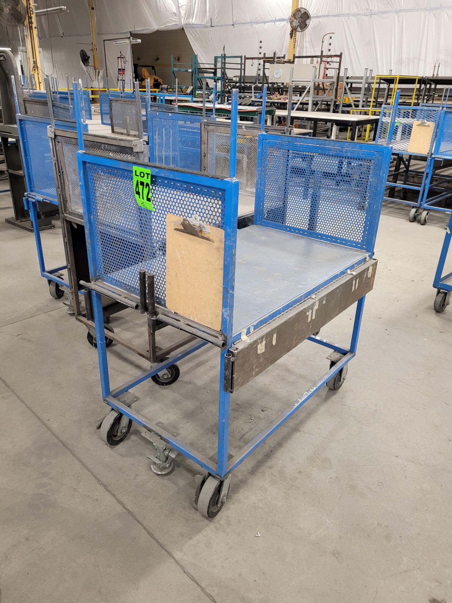 Lot of (3) steel-lattice carts w/handles, casters, wheel lock, (3) w/ expandable sides and (2) w/flo - Image 2 of 4