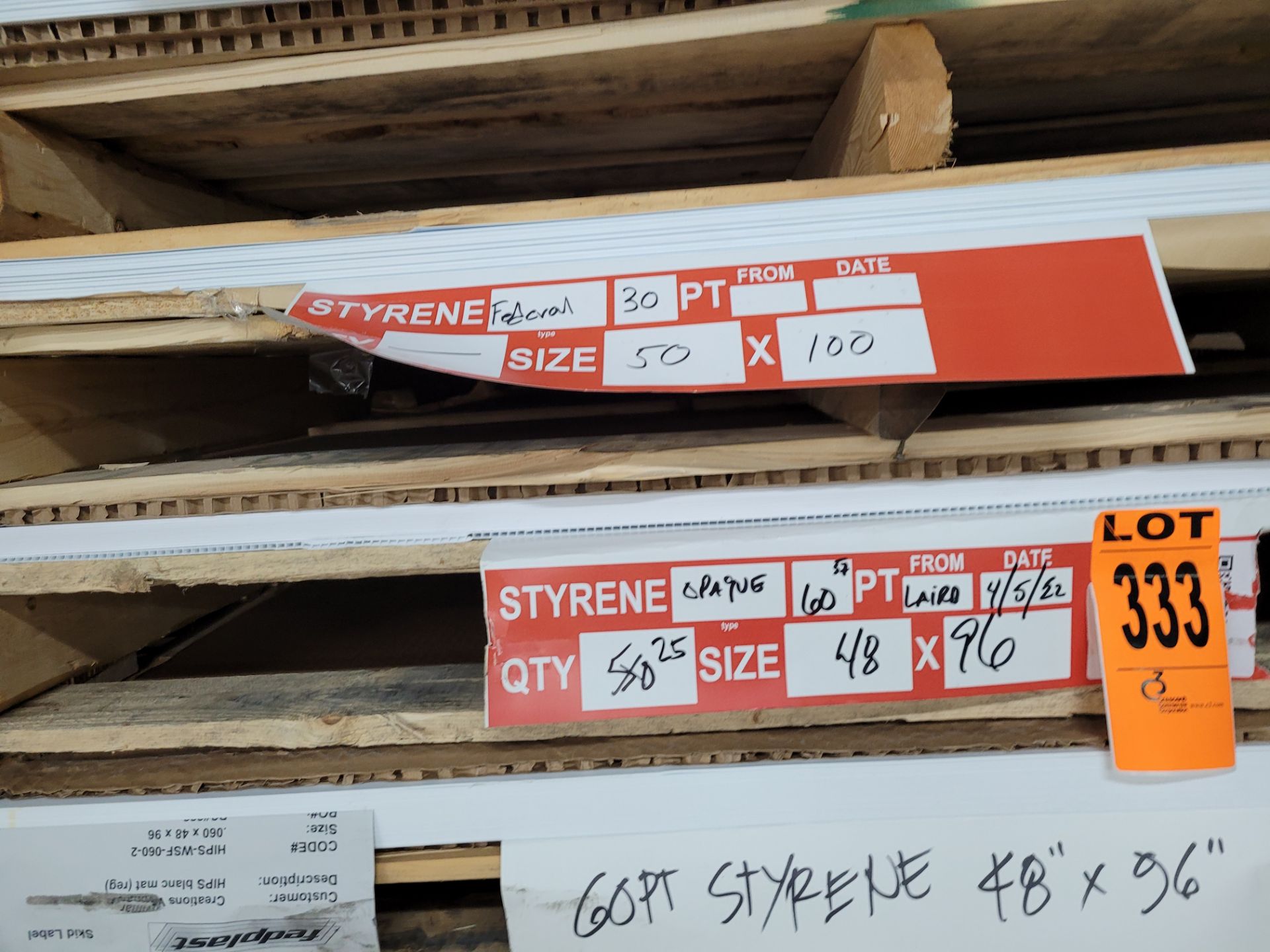 Lot of (5) Pallets of STYRENE Sheets and contents incl. 60pt Styrene 48x96, 25x 60pt 48x96, Styrene - Image 3 of 5