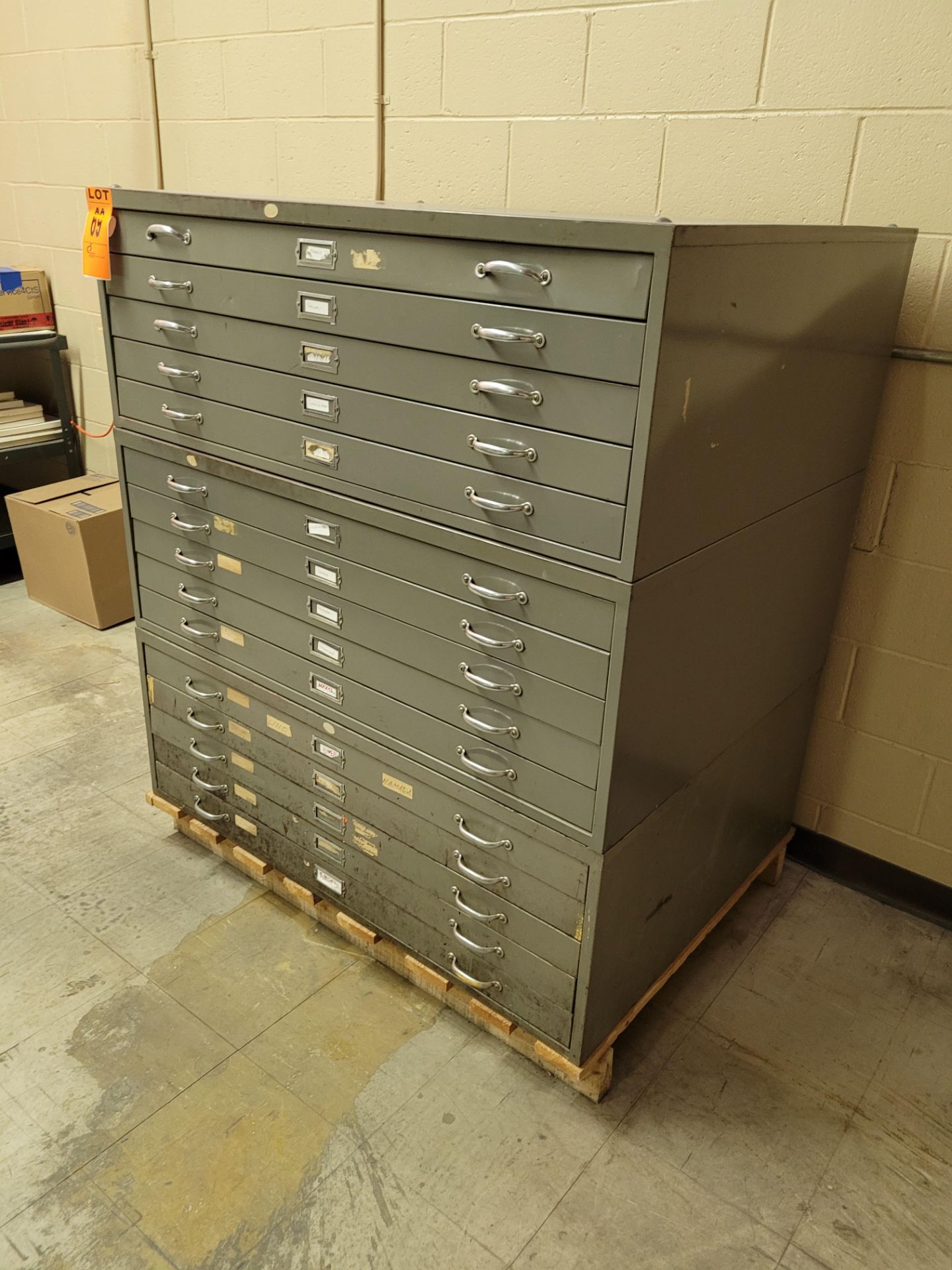 Lot of (3) Heavy-Duty Steel 5-Drawer, 10-Handle Drafting Storage Units, on pallet. - Image 2 of 4