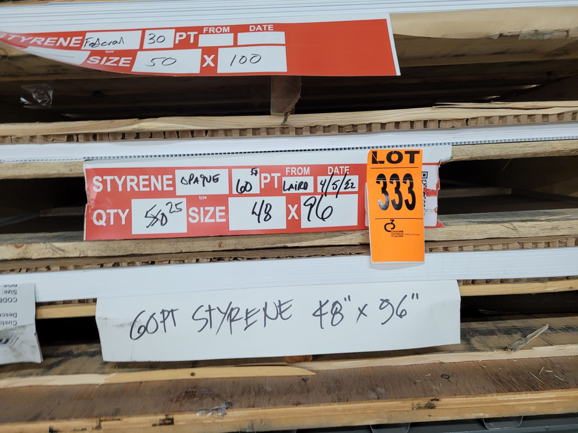 Lot of (5) Pallets of STYRENE Sheets and contents incl. 60pt Styrene 48x96, 25x 60pt 48x96, Styrene - Image 2 of 5