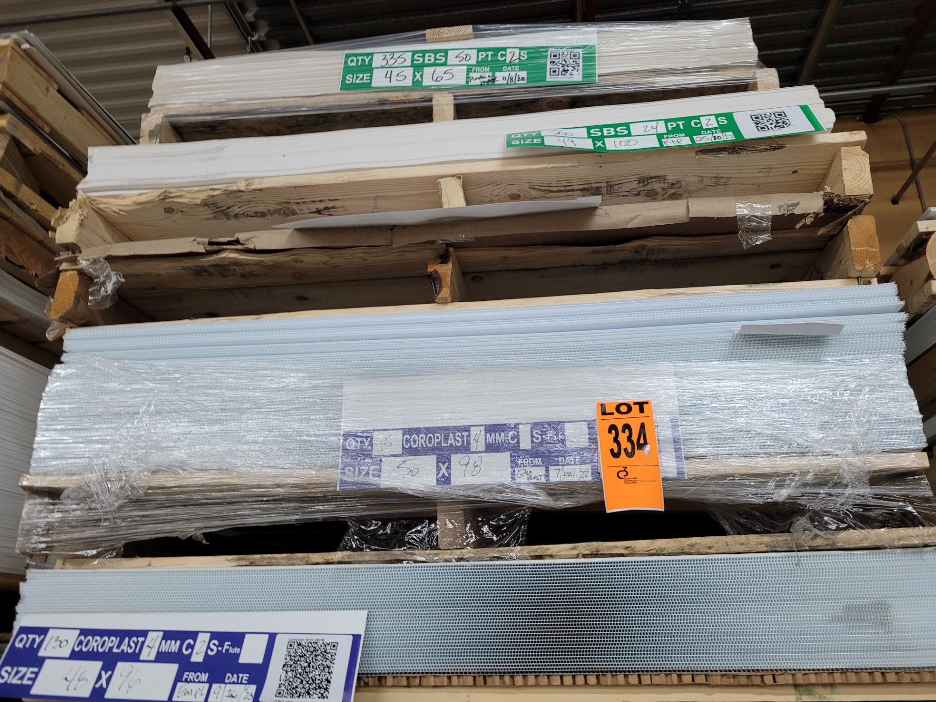 Lot of (4) pallets of COROPLAST and SBS Sheets, incl. (46) COROPLAST 4mm, 50x98 sheets and (34) CORO