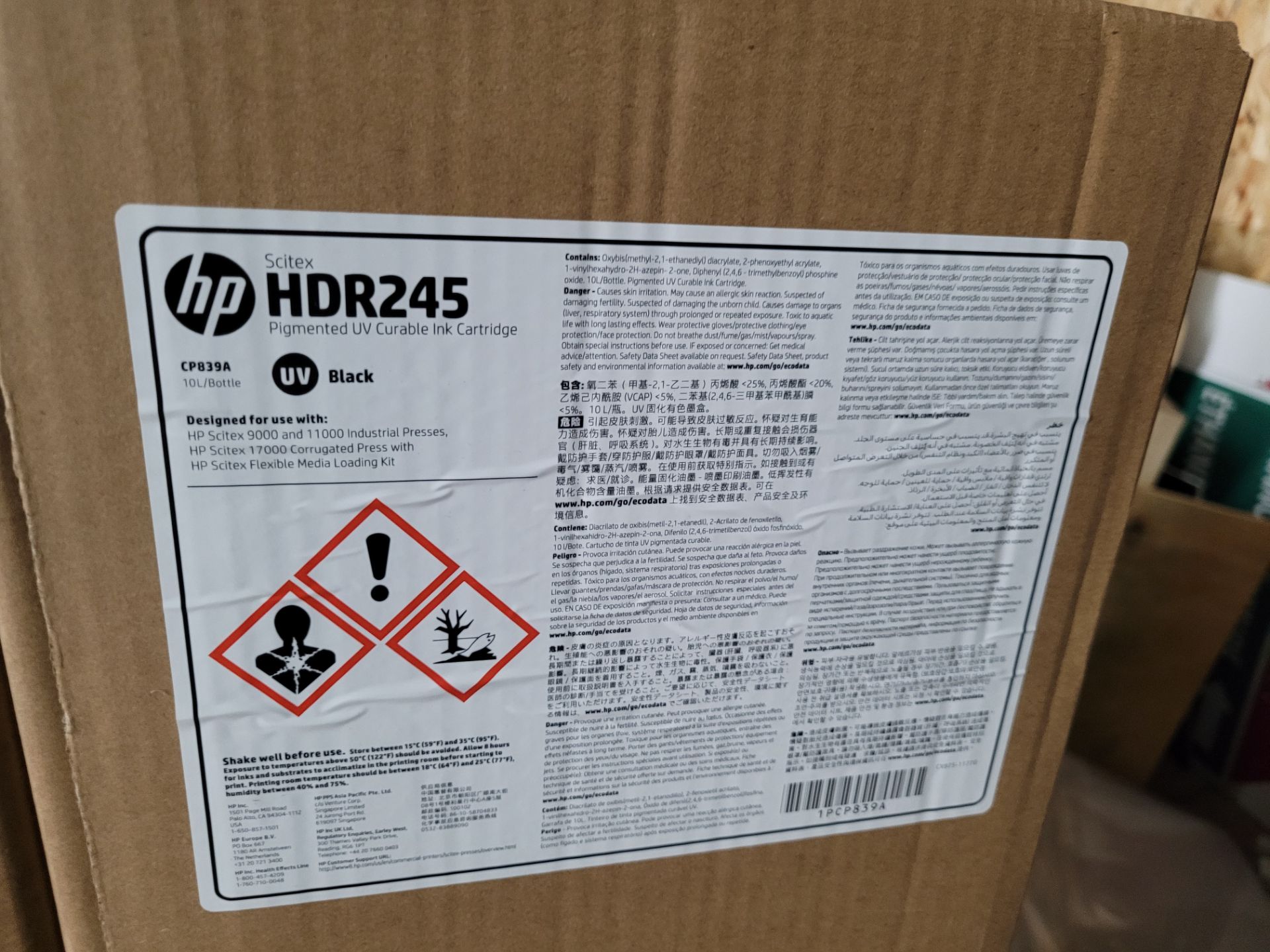 Lot of (16) Cases of HP mod. HDR245 Pigmented UV Curable Ink Cartridges, 10L, Dec. 2023 - Image 7 of 9