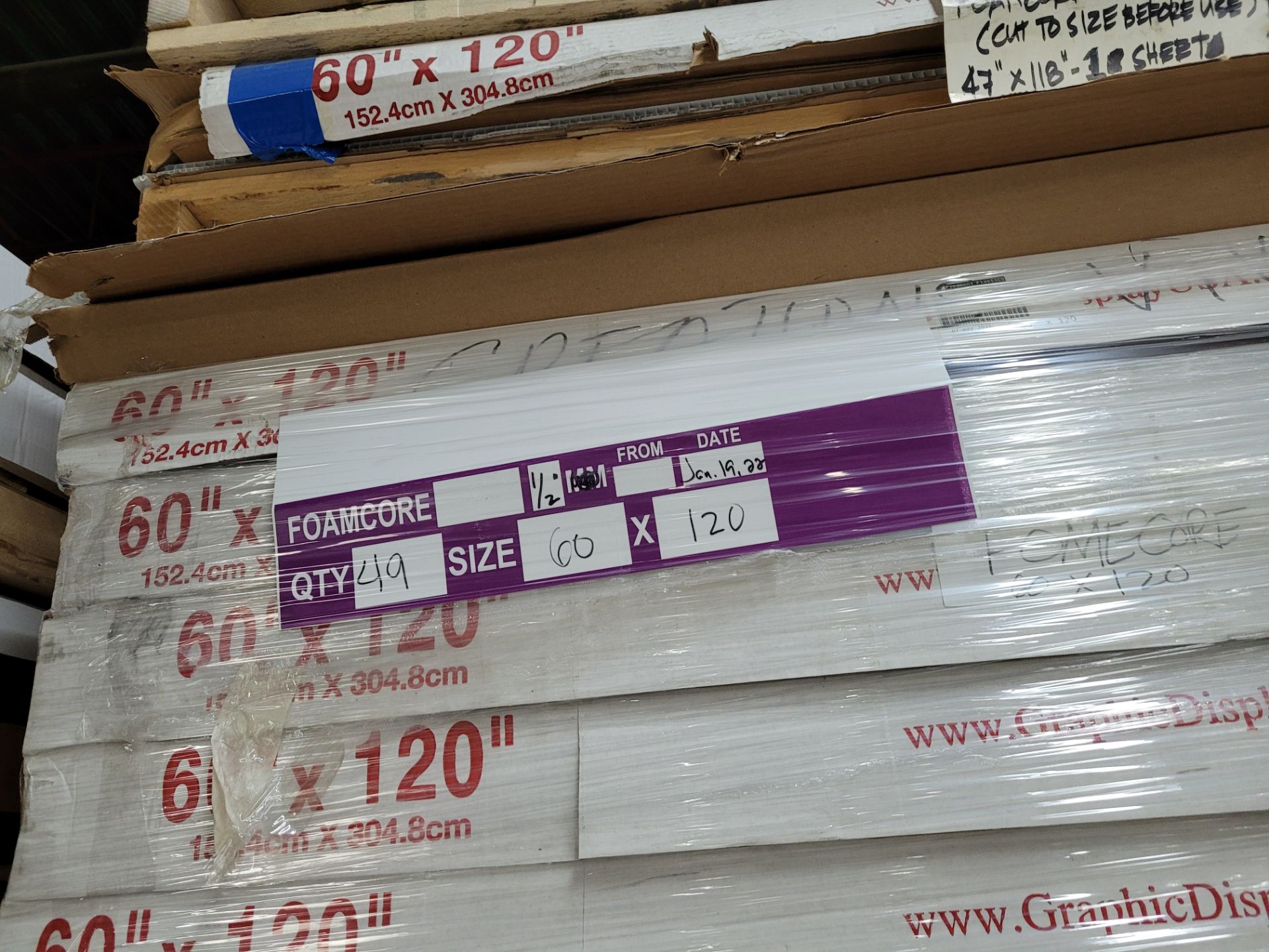 Lot of (6) Cases of (7) 60" x 120" FOAMCORE Sheets, packing slip reads ' 1/2"-DOME-COR, WhiteFacers/ - Image 2 of 7