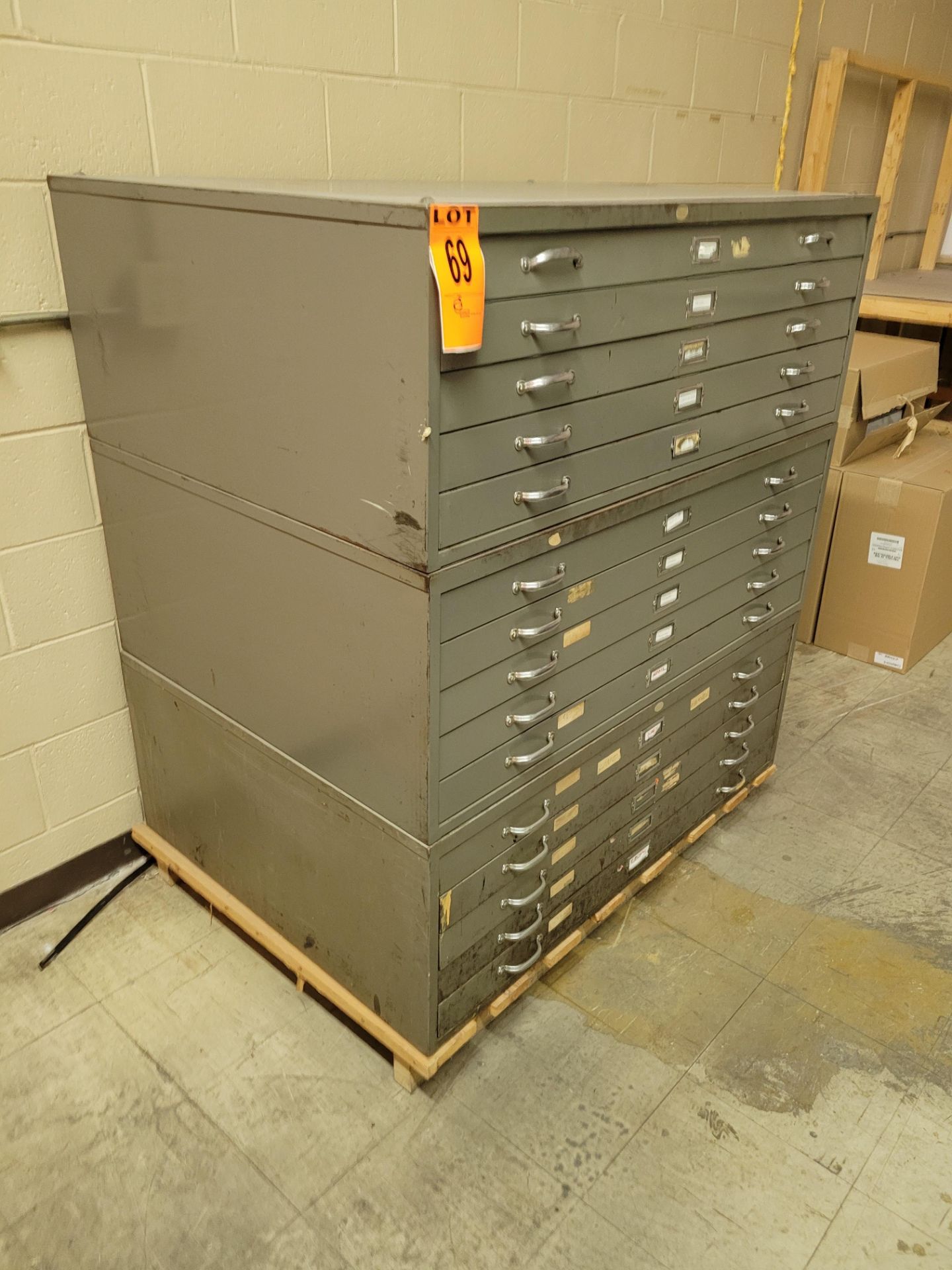 Lot of (3) Heavy-Duty Steel 5-Drawer, 10-Handle Drafting Storage Units, on pallet. - Image 3 of 4