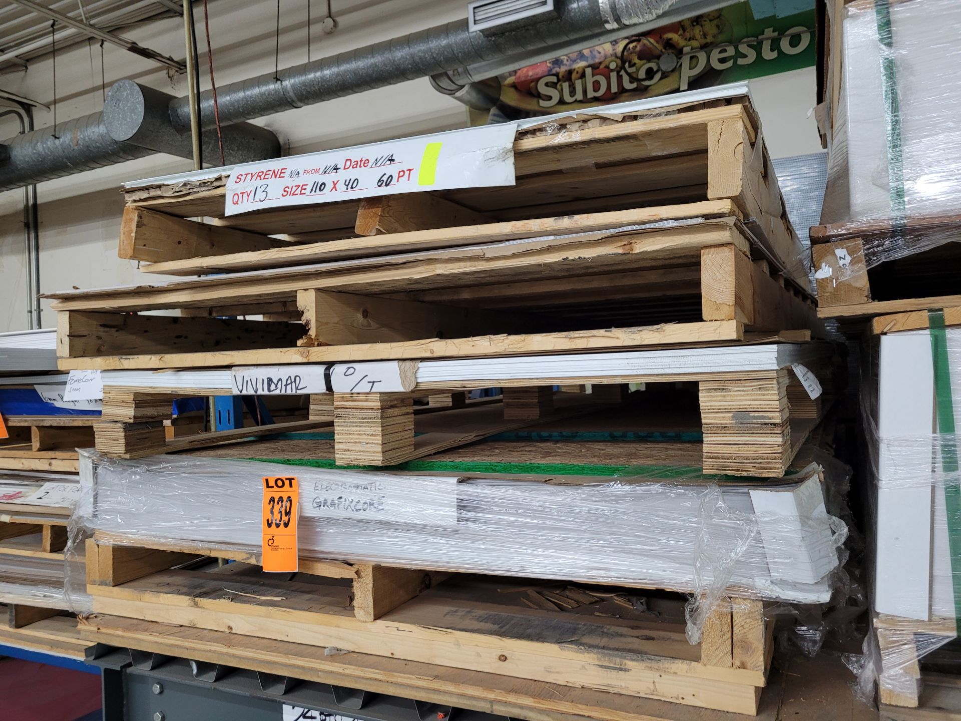 Lot of (4) pallets of sheet inventory incl. Electrostatic GrafixCore and Styrene