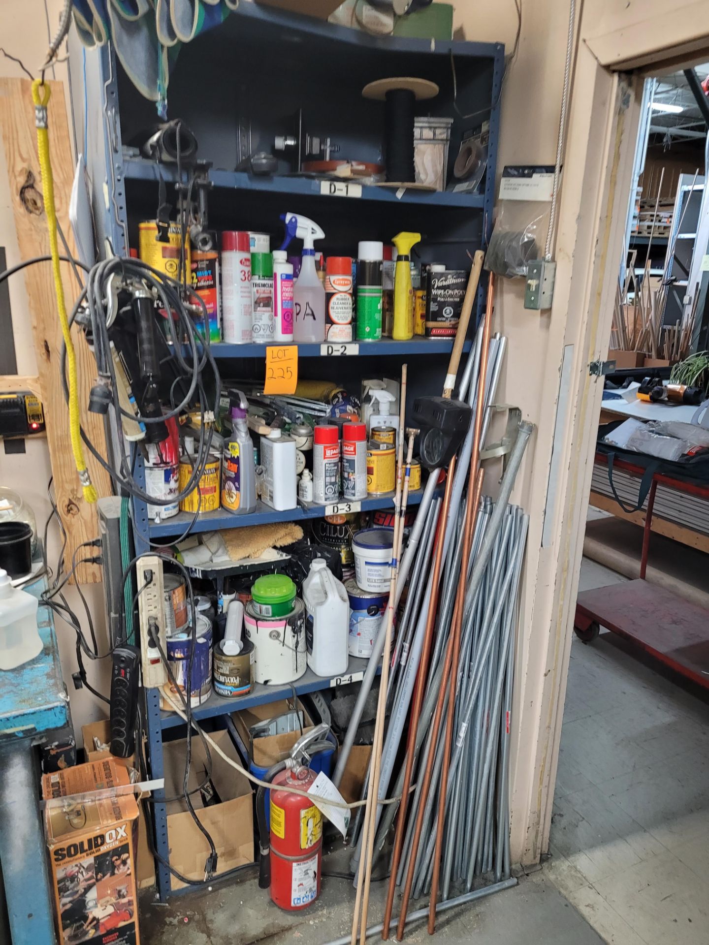 Lot of shelving and contents, copper and steel tubes