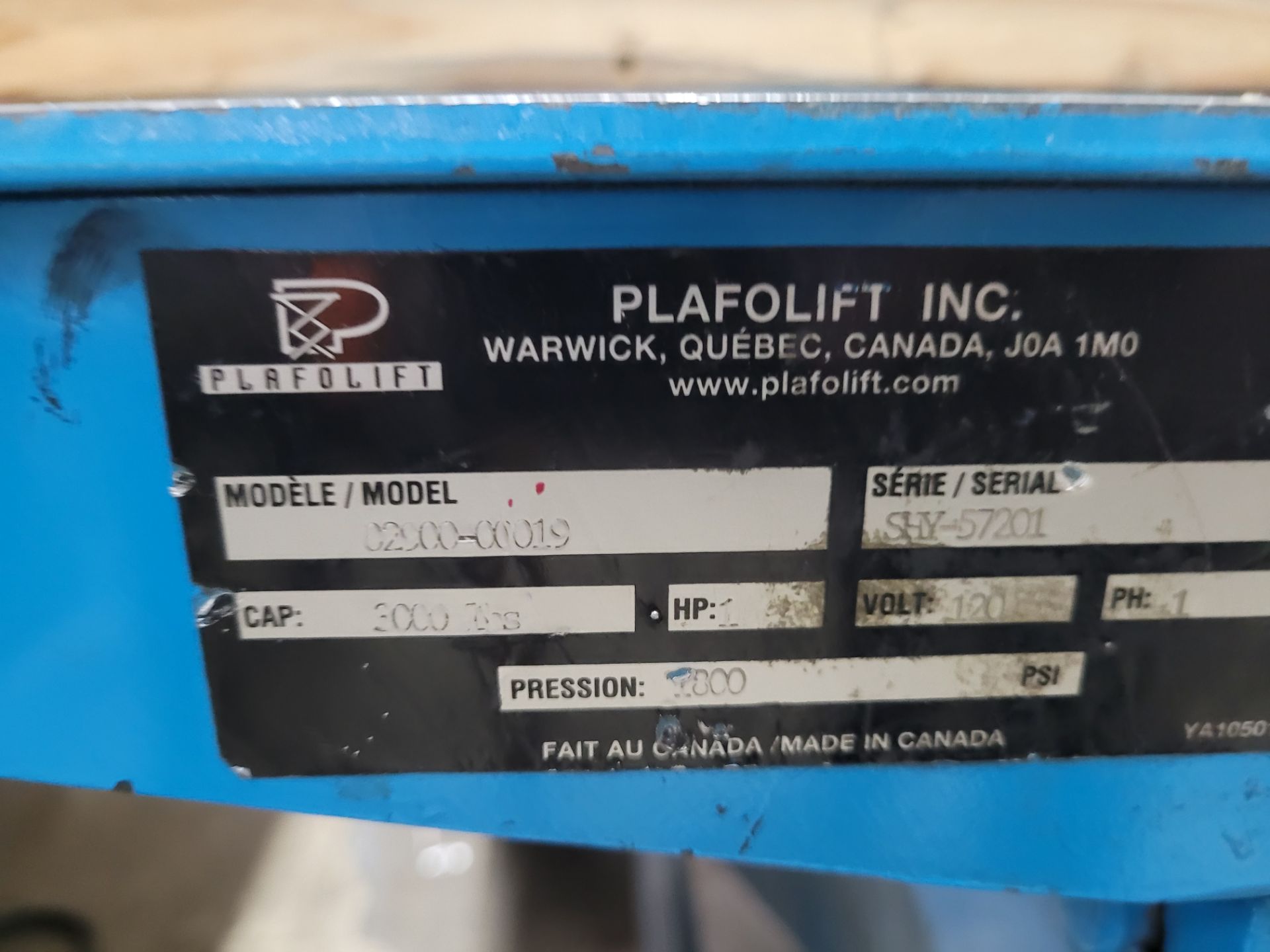 PLAFOLIFT mod. C2900-00019 3000lb cap. Hydraulic Lift Table on casters - Image 2 of 5