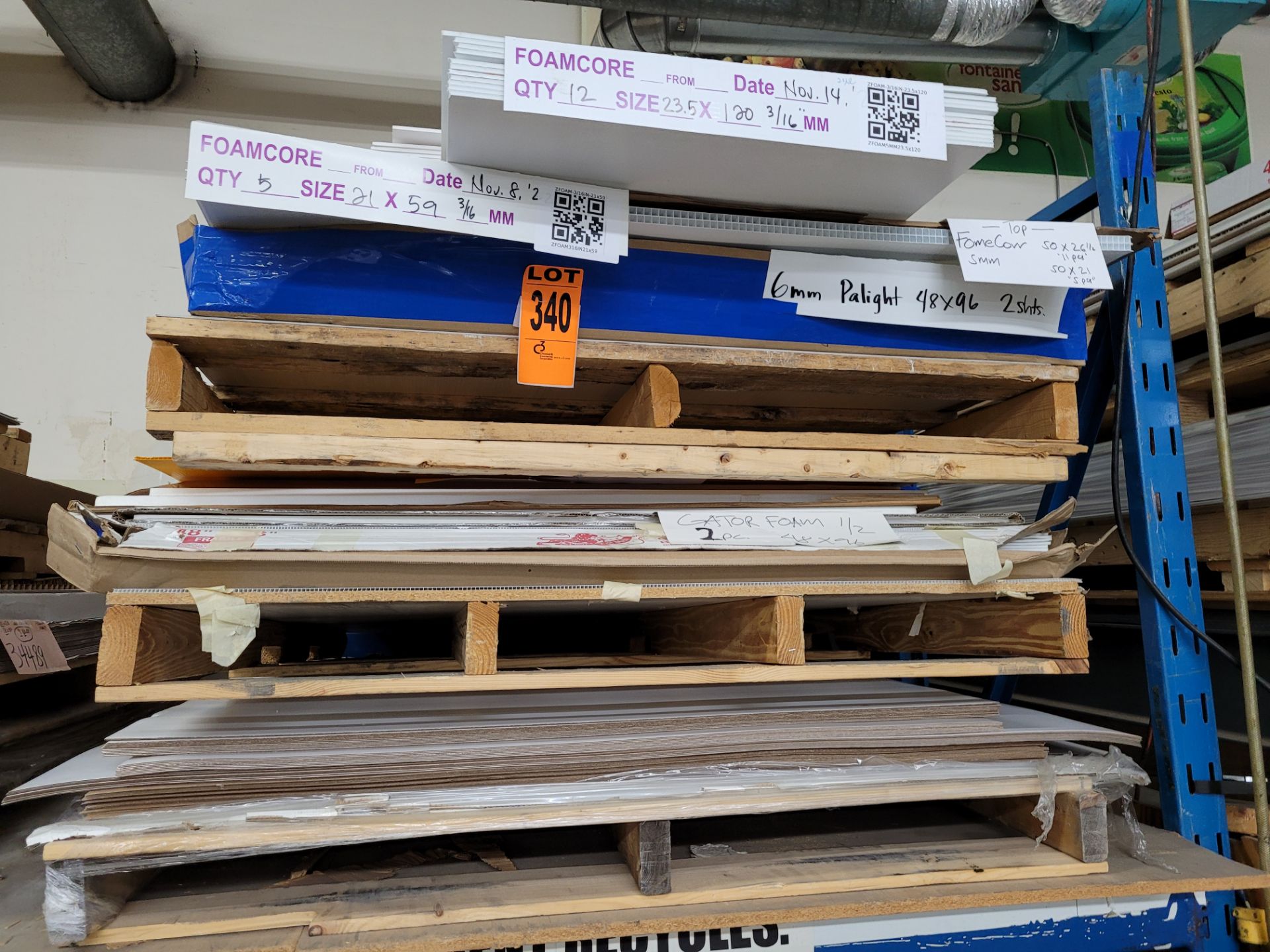 Lot of (4) misc. pallets of FOAMCORE, GATOR FOAM sheets