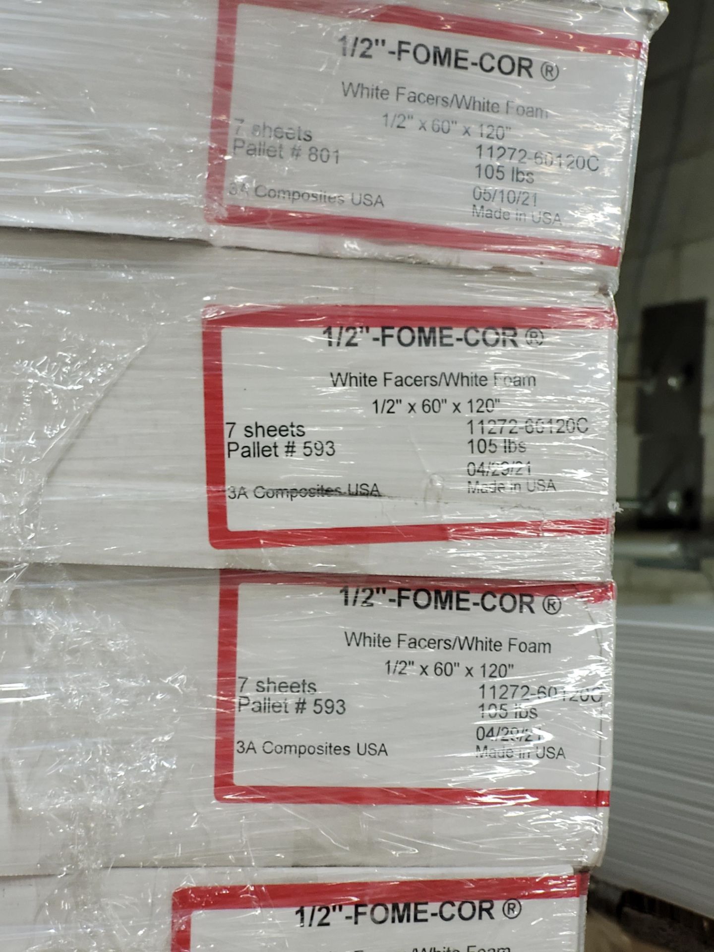 Lot of (6) Cases of (7) 60" x 120" FOAMCORE Sheets, packing slip reads ' 1/2"-DOME-COR, WhiteFacers/ - Image 5 of 7