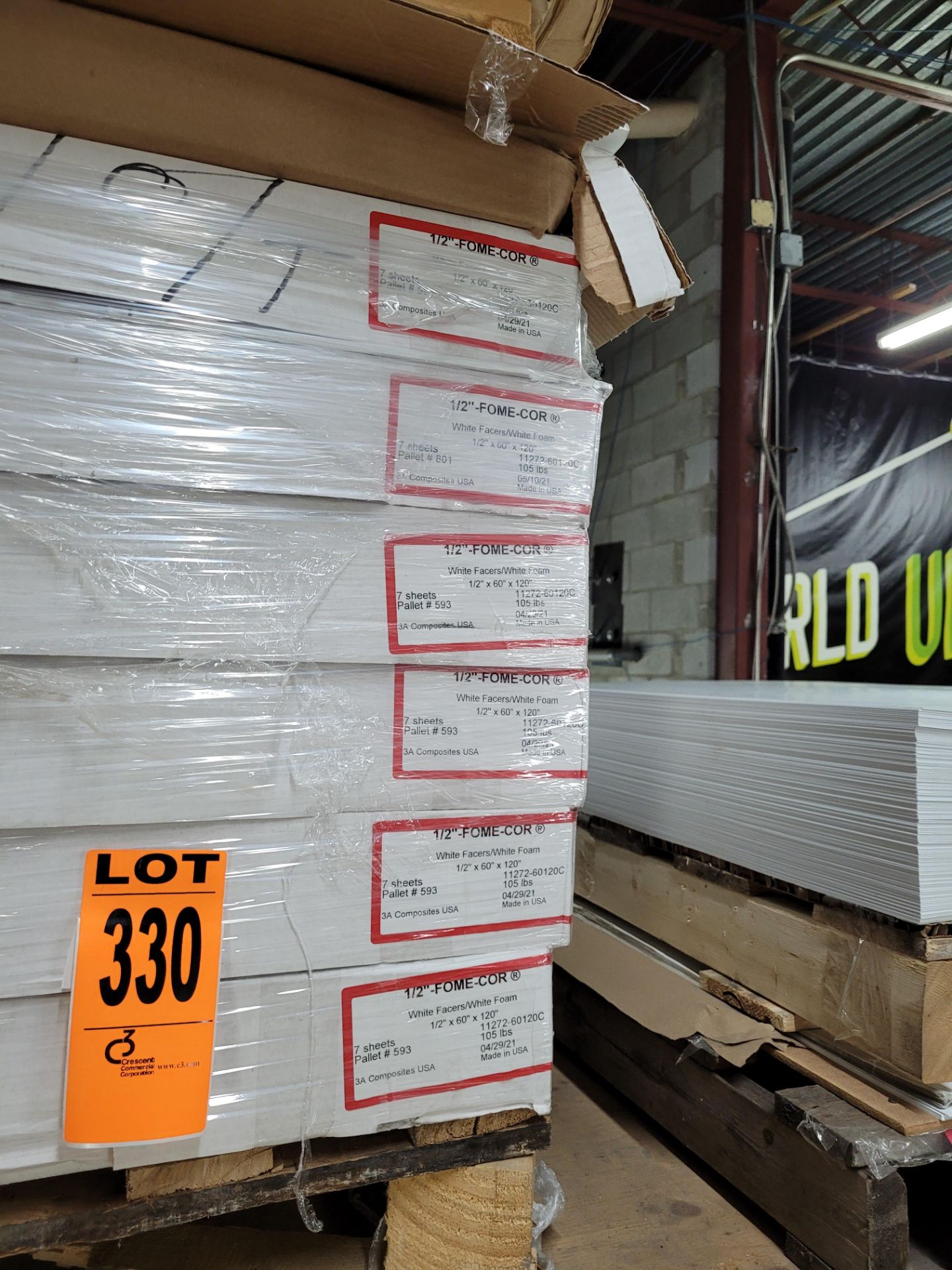 Lot of (6) Cases of (7) 60" x 120" FOAMCORE Sheets, packing slip reads ' 1/2"-DOME-COR, WhiteFacers/ - Image 4 of 7