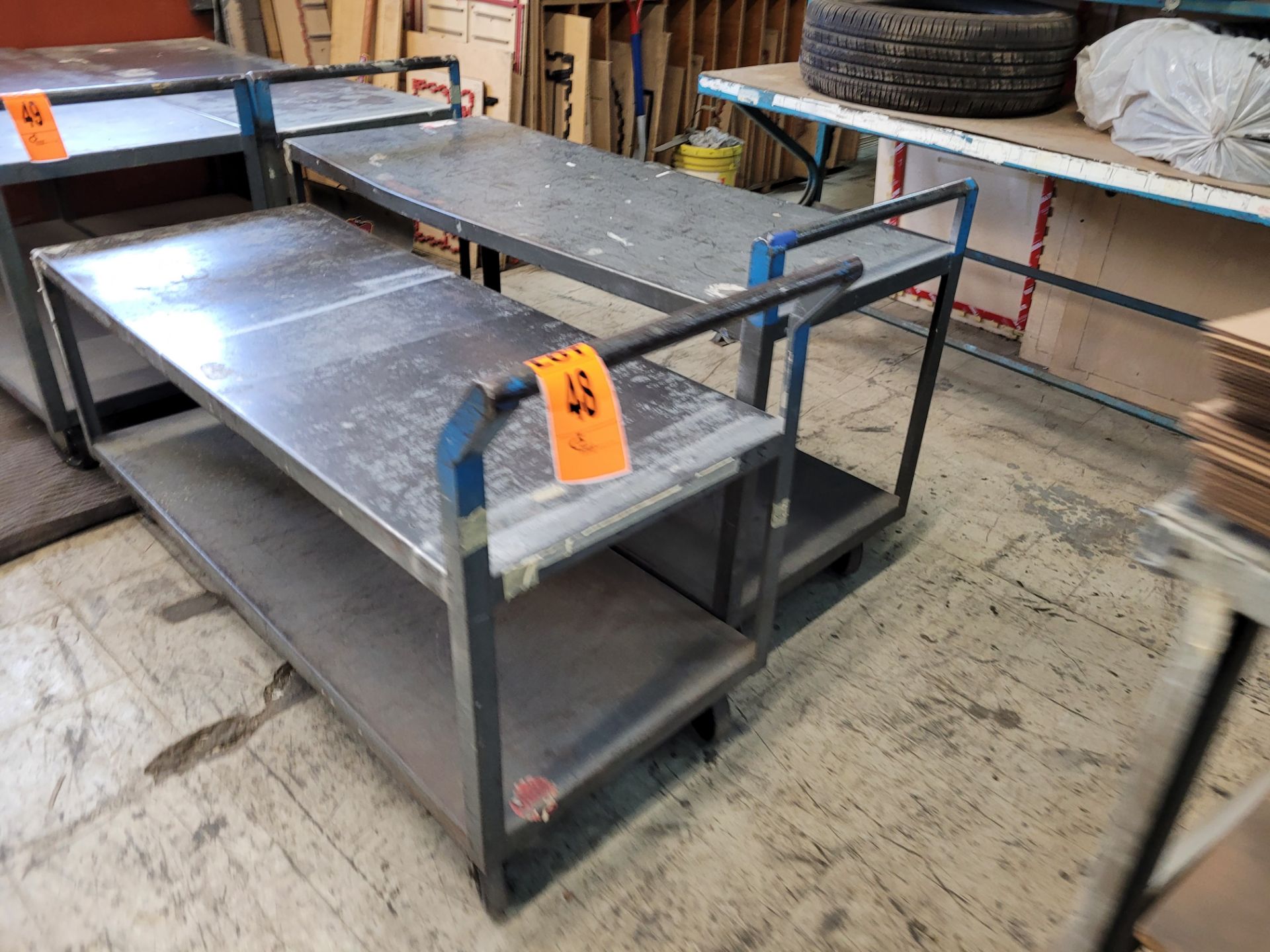 Lot of (2) 2-Level Steel Mobile Carts w/ Handles on Casters