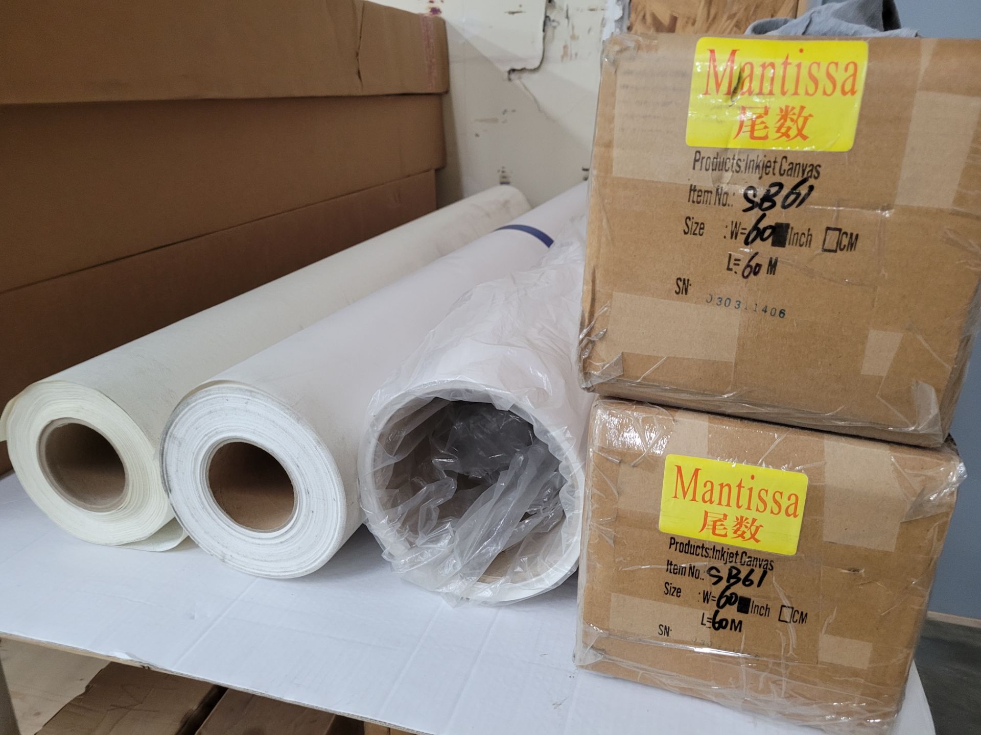 Lot of (32) Rolls/Cases of roll inventory incl. MANTISSA Inkjet Canvas mod. SB61 60x60, Ccreative mo - Image 2 of 16