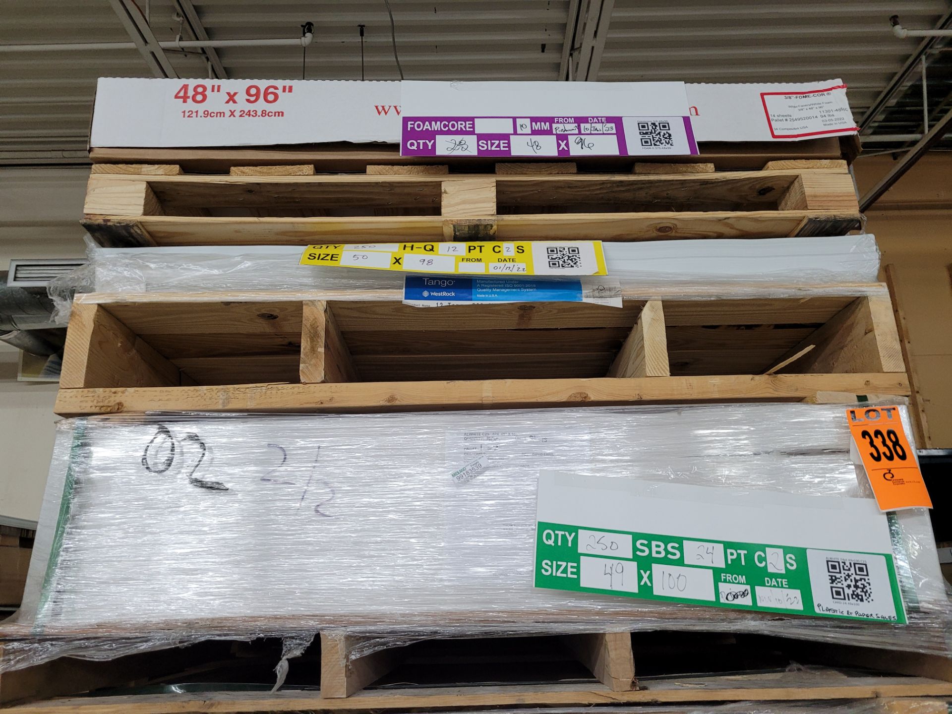 Lot of (3) pallet incl. (1) of 250 Qty, SBS 24Pt, C2S, 49x100, mod. ALWHITE 24pt 49x100 C2S, (1) 250