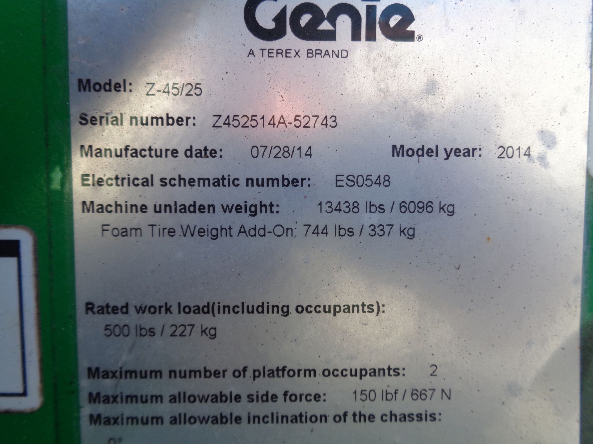 2014 Genie Z45-25 Boom Lift - Image 10 of 10