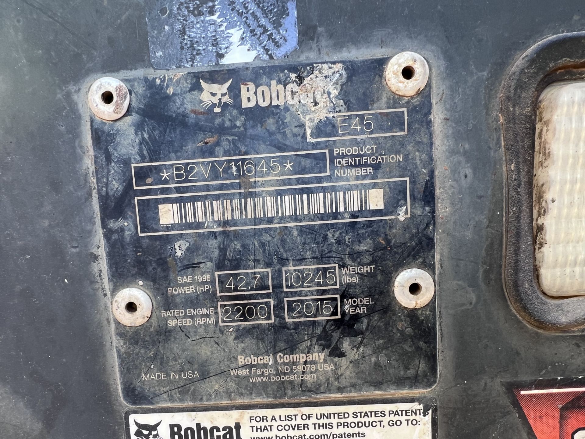 2015 Bobcat E45 Excavator - Image 7 of 8