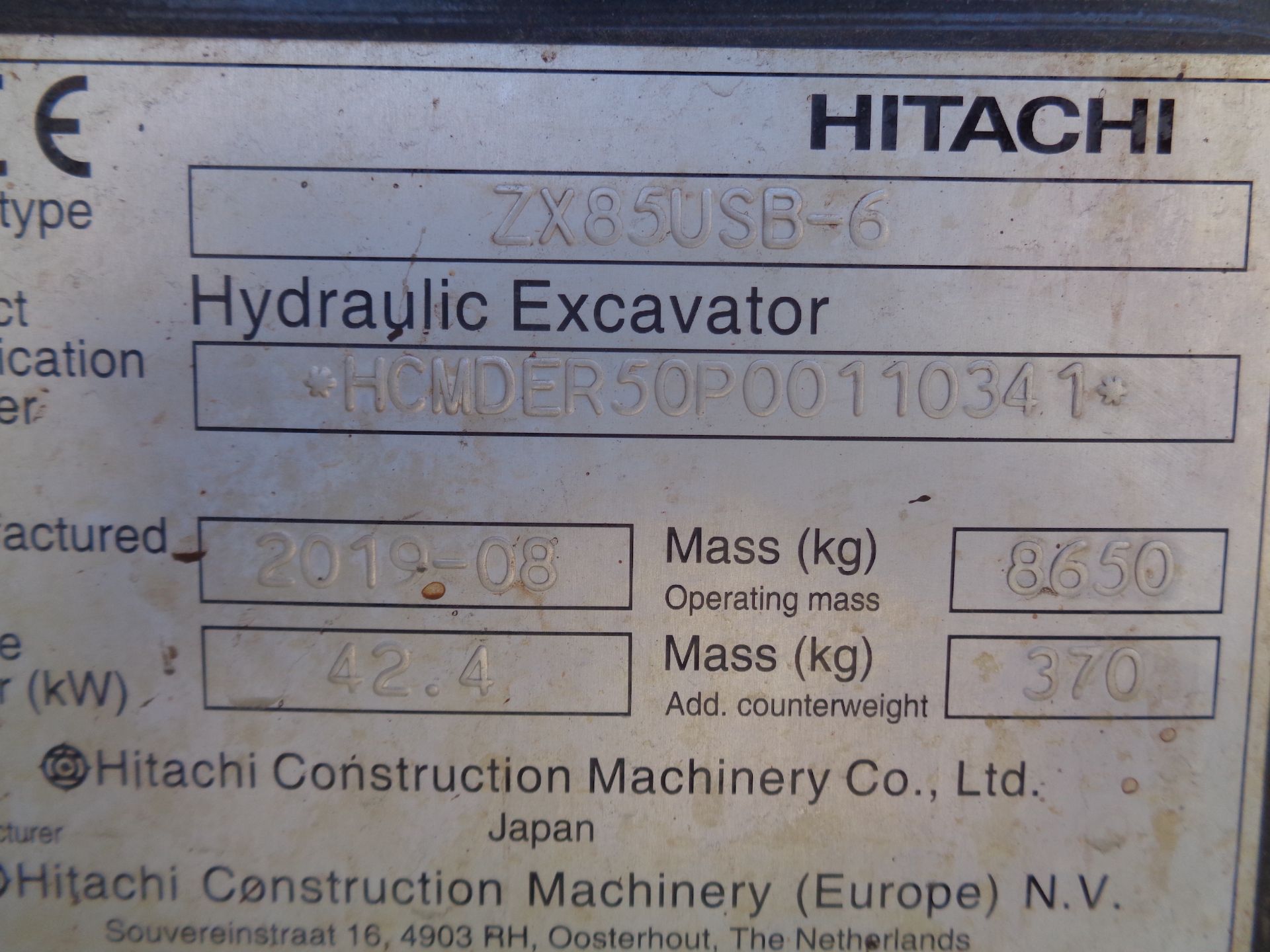 2019 Hitachi ZX85USB6 Excavator - Image 8 of 9
