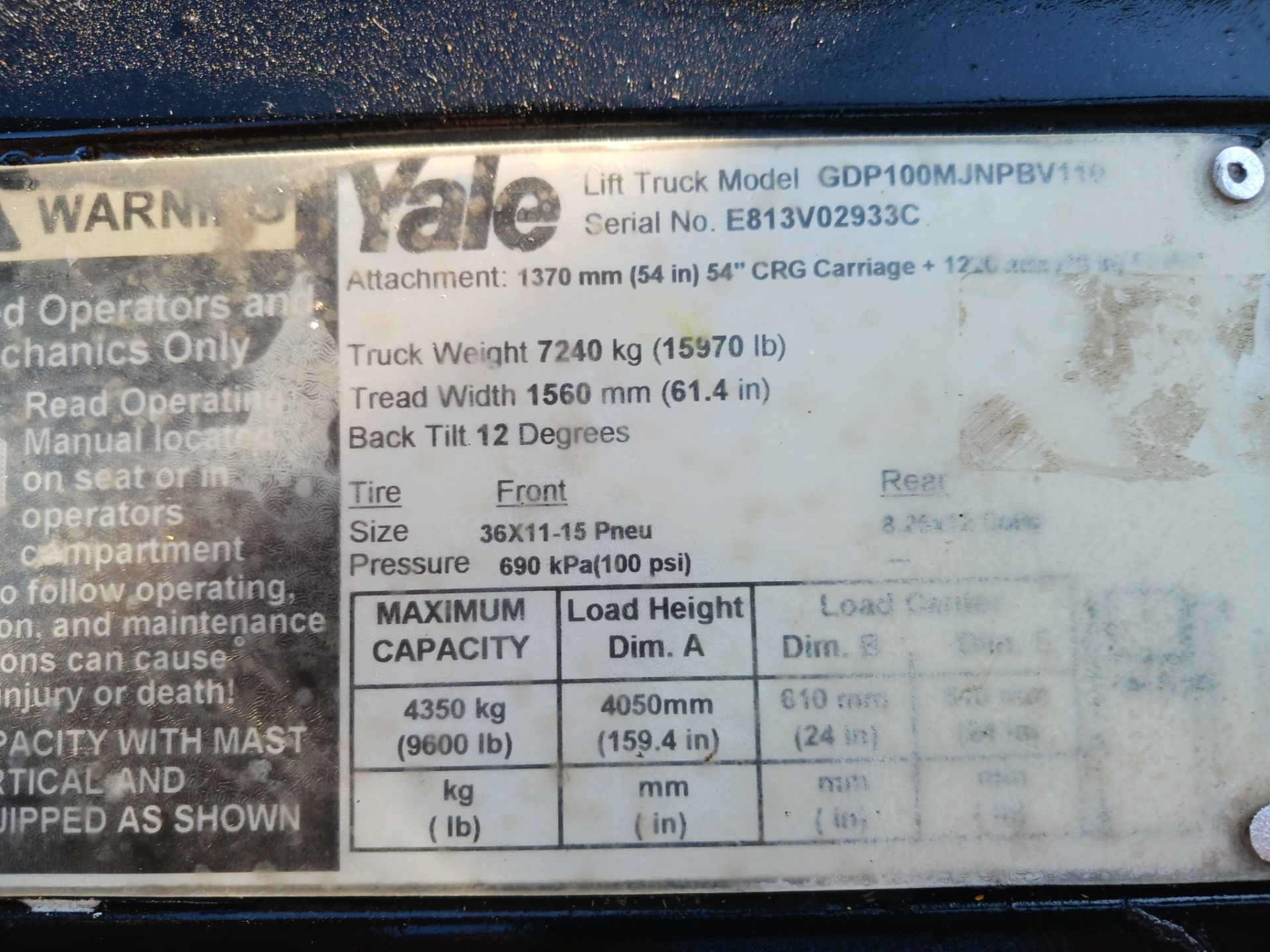 Yale GDP100MJN 10,000 lb Forklift - Image 9 of 9