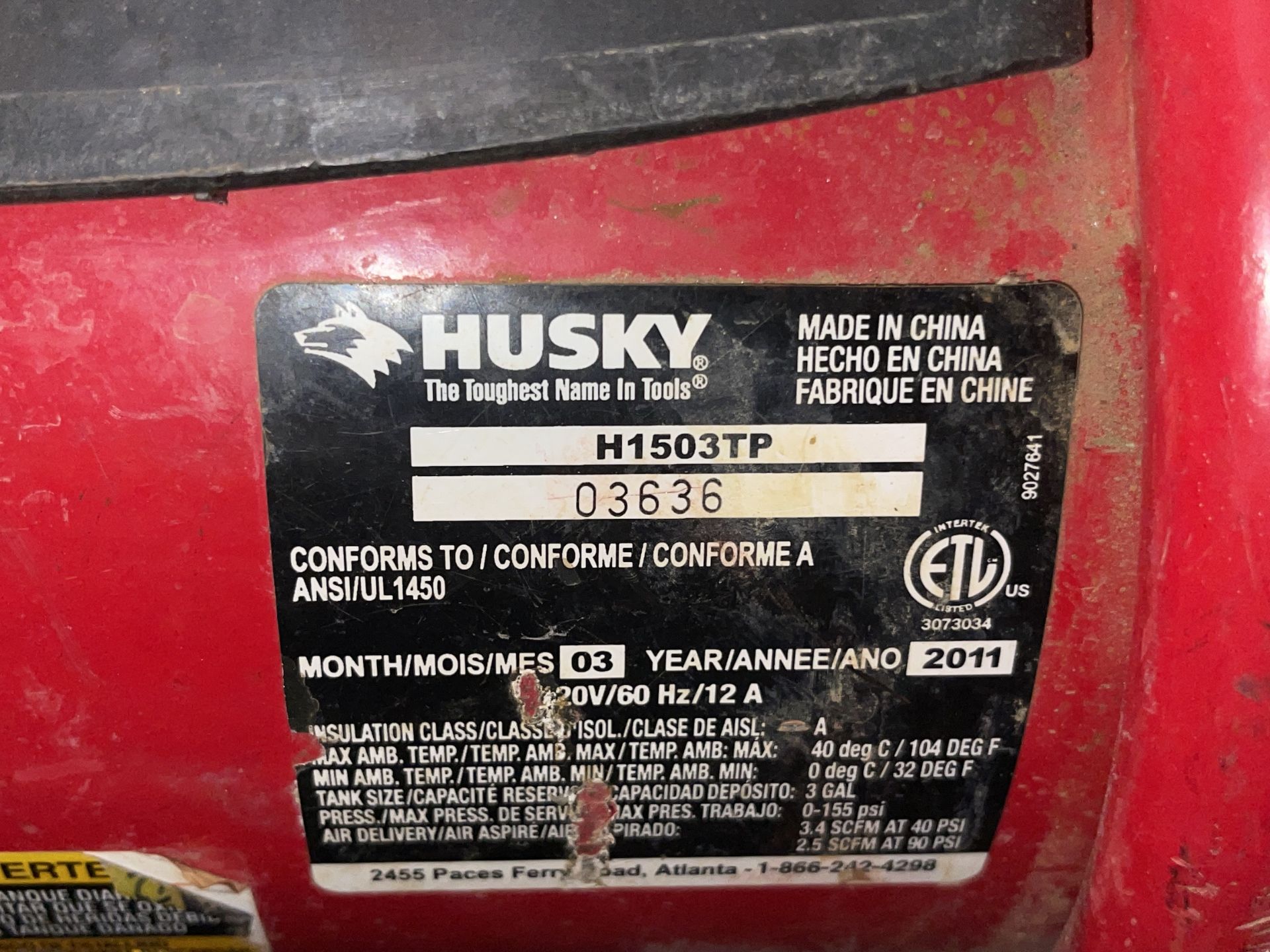 Husky 1.5 HP Air Compressor (615U) - Upland - Image 2 of 6