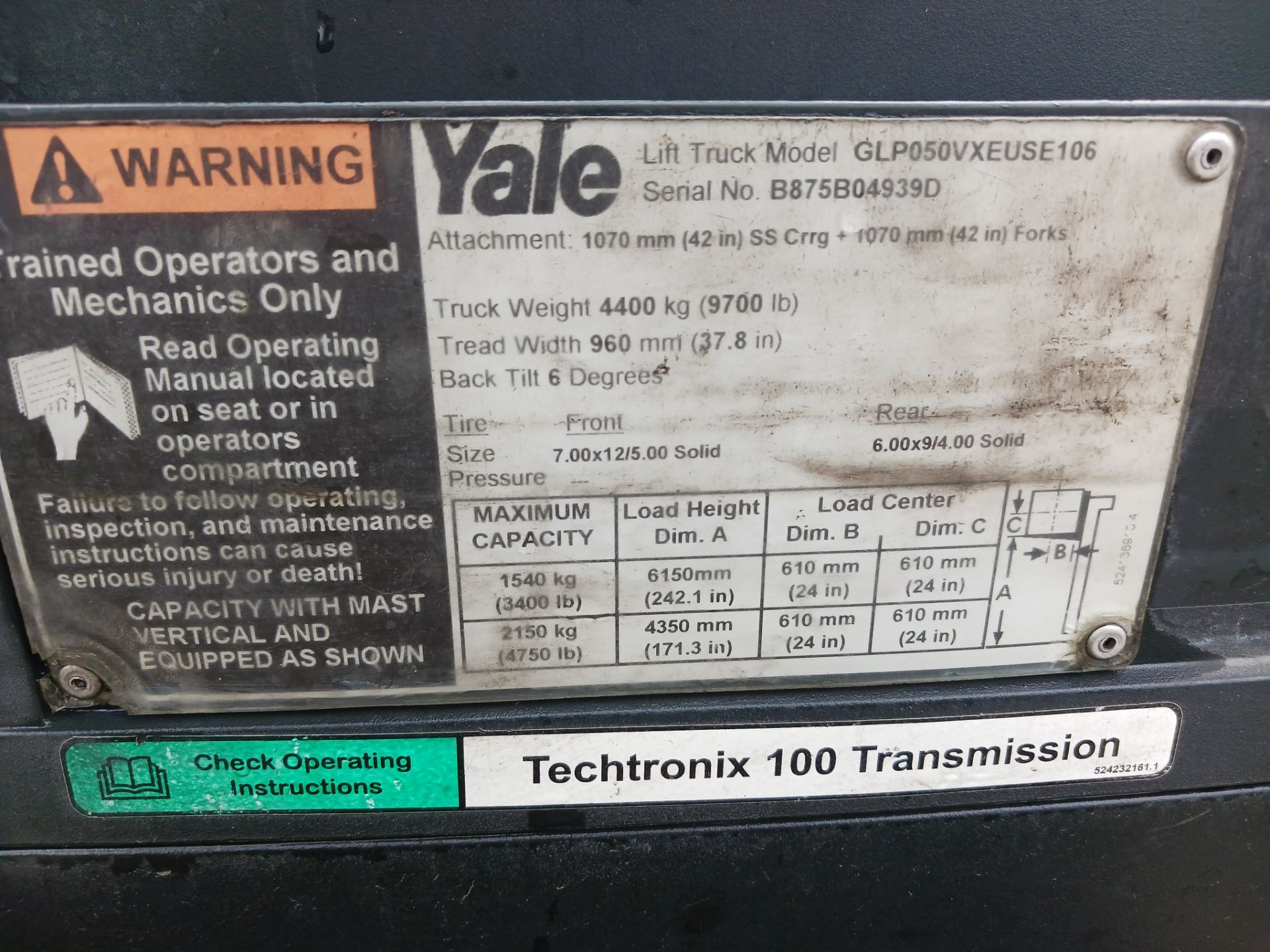 Yale GLP050VX 5,000 lb Forklift - Image 6 of 6