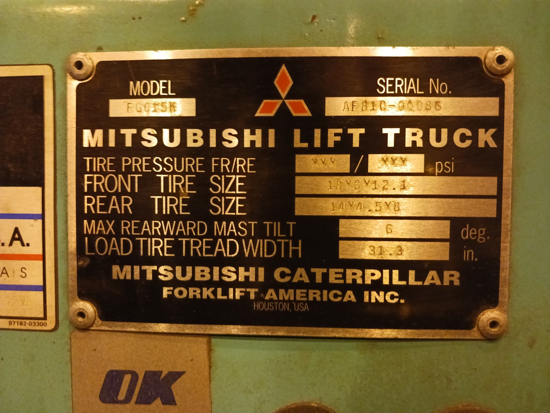 Mitsubishi FGC15K 3,000 lb Forklift - Image 9 of 9