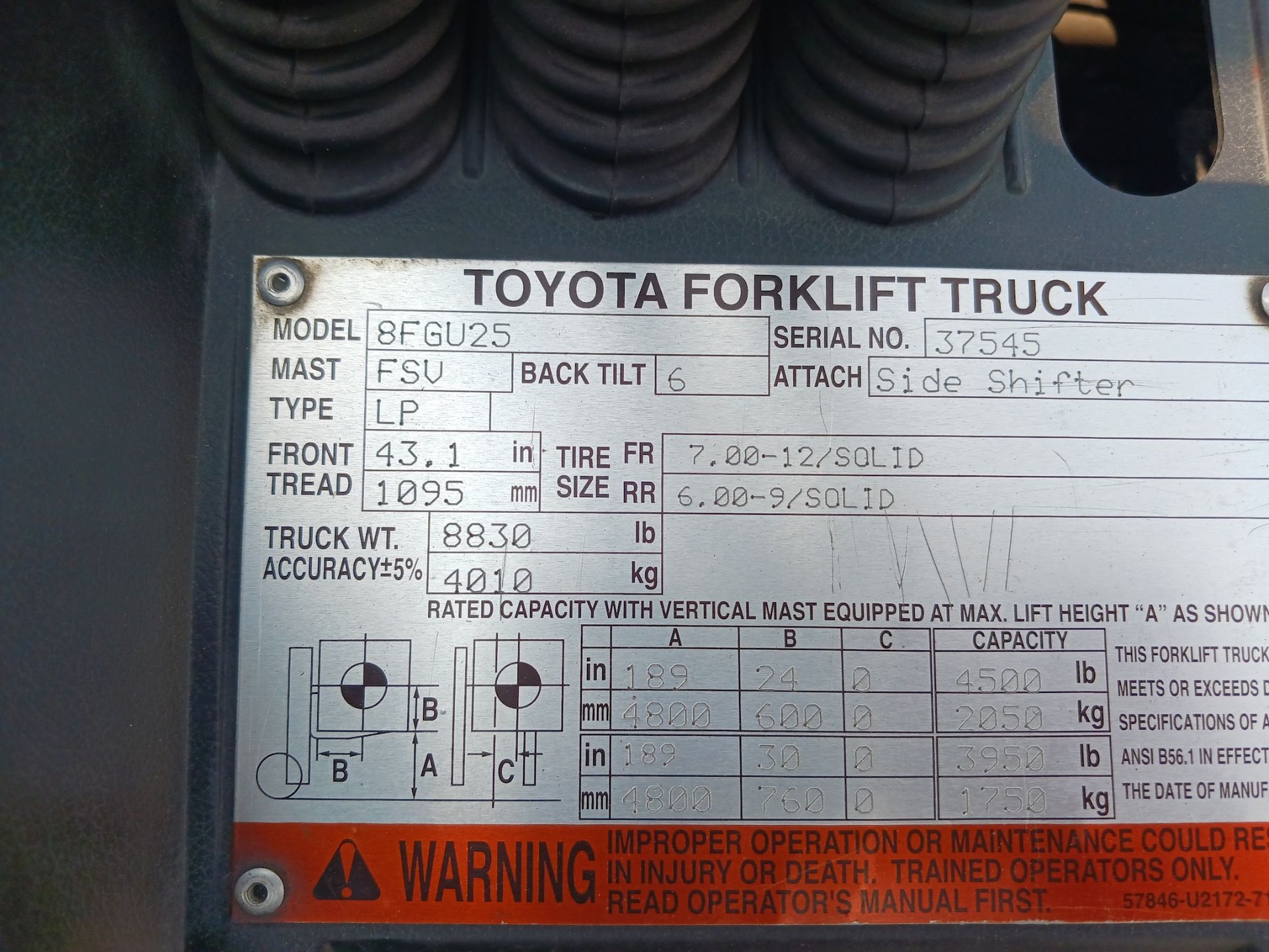 Toyota 8FGU25 5,000lb Forklift - Image 14 of 14