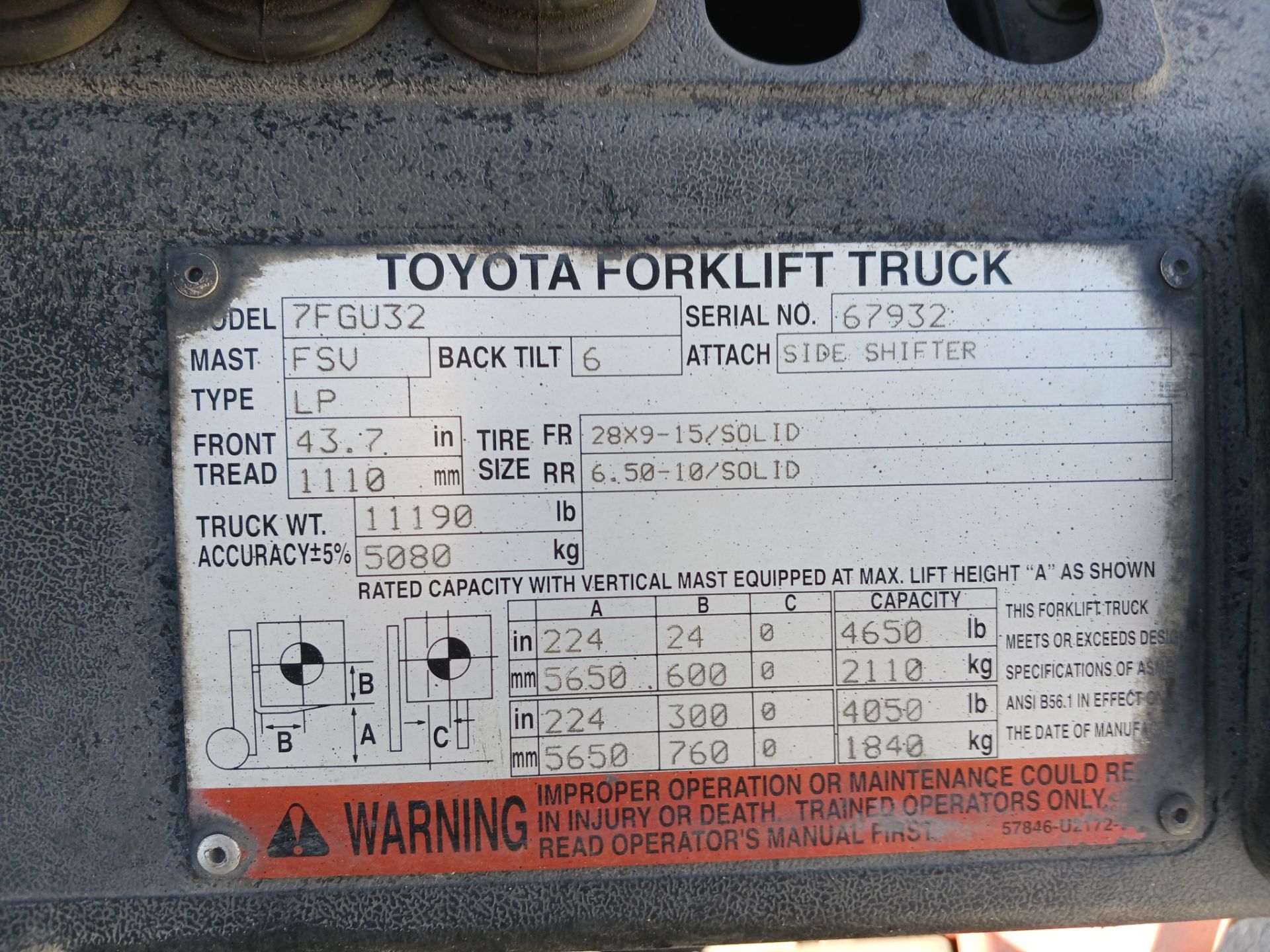 Toyota 7FGU32 6500lb Forklift - Image 18 of 18