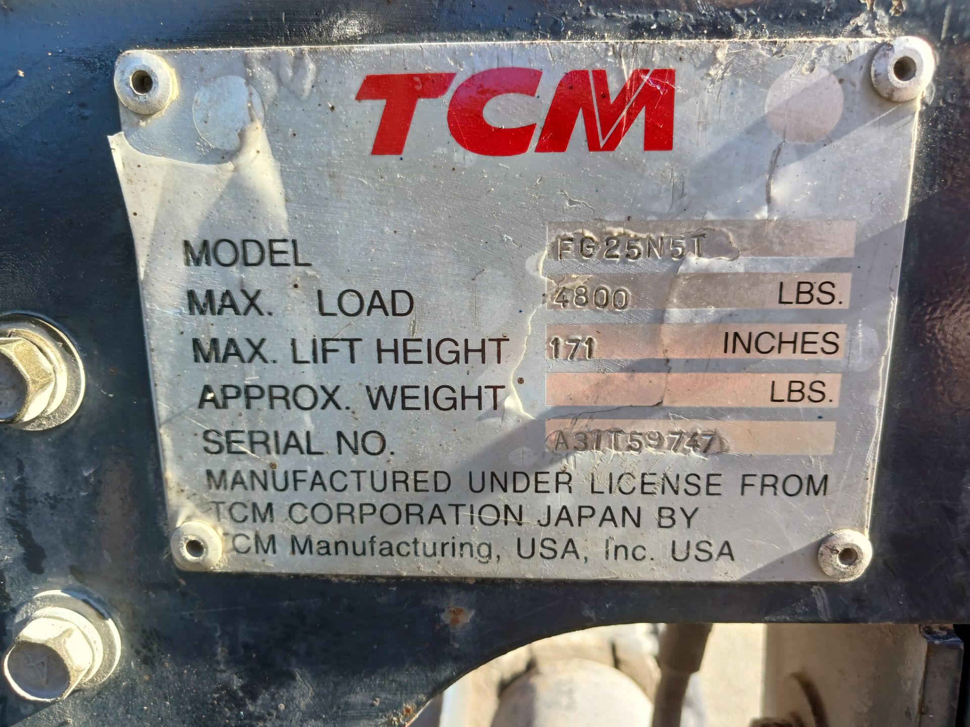 2000 TCM FG25N5T 5,000lb Forklift - Image 20 of 20