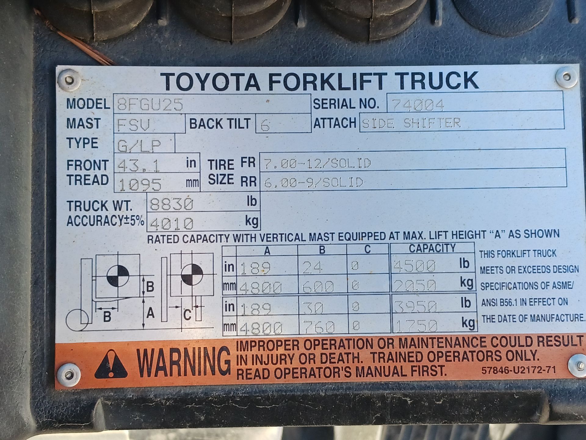 2016 Toyota 8FGU25 5,000lb Forklift - Image 21 of 21