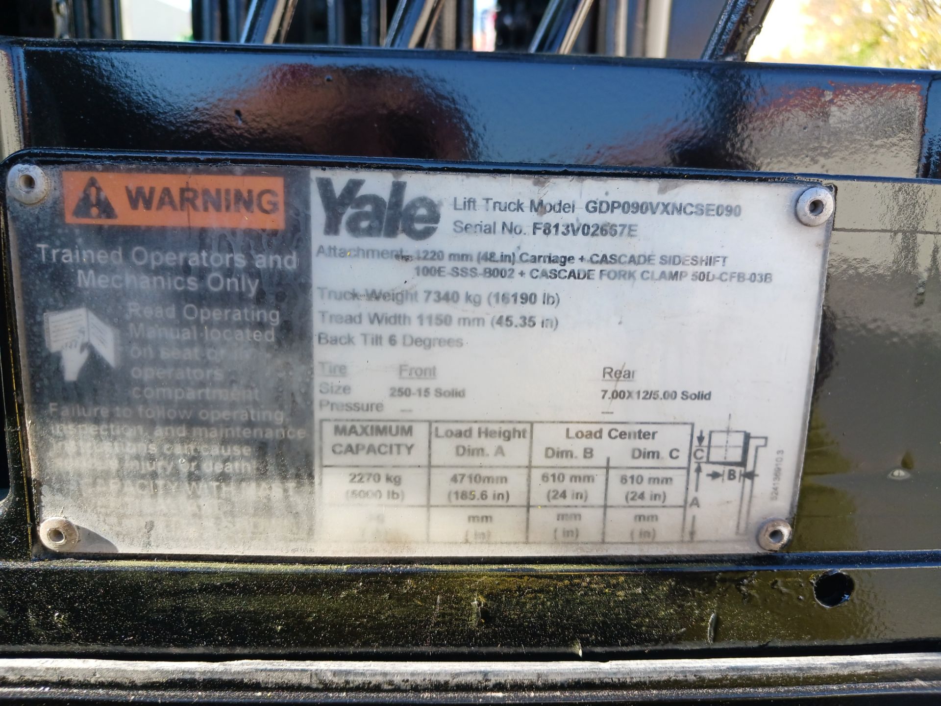 Yale GDP090VXNCSE090 9,000lb Forklift - Image 21 of 21